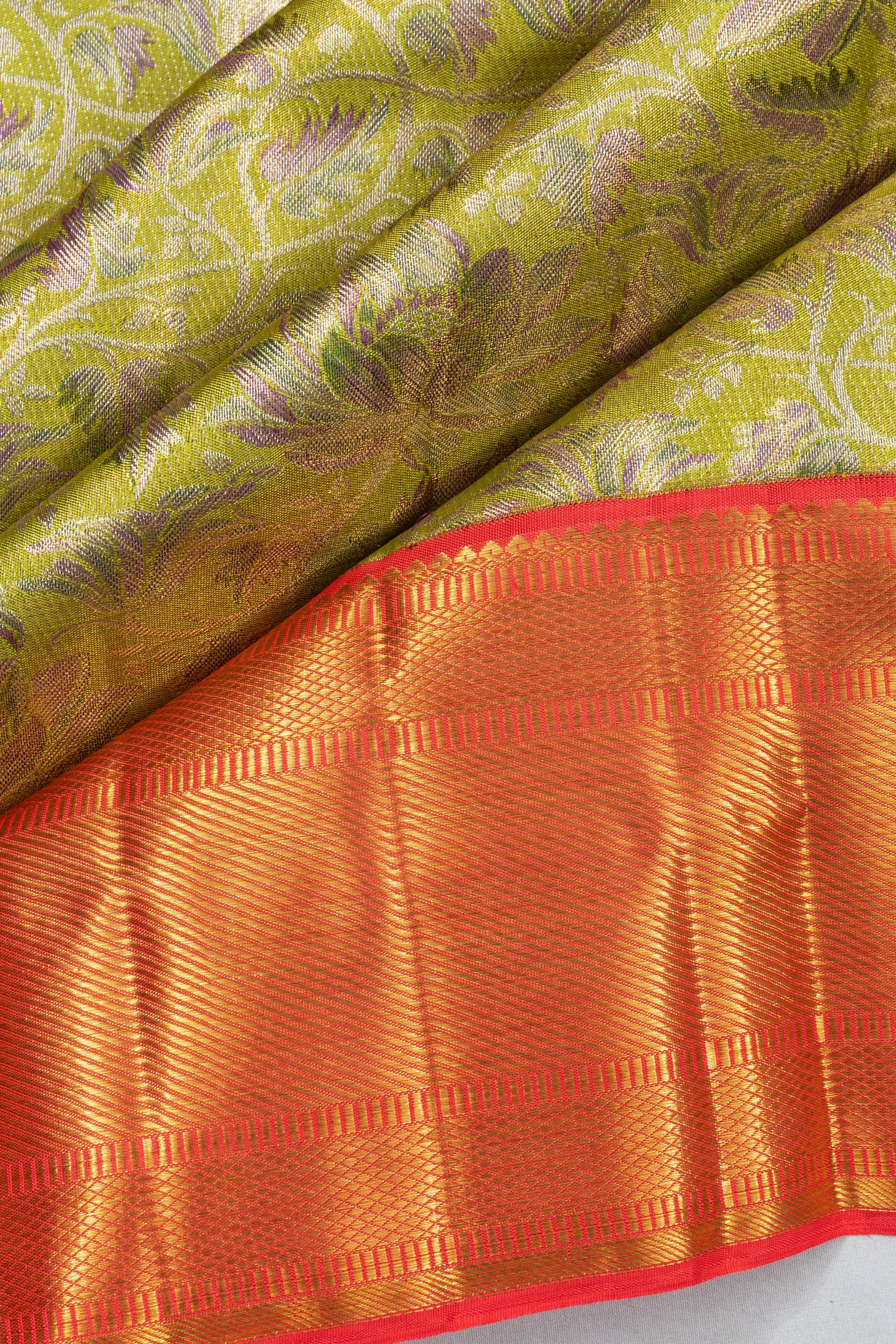 Kanchipuram Silk Tissue Brocade Green Saree