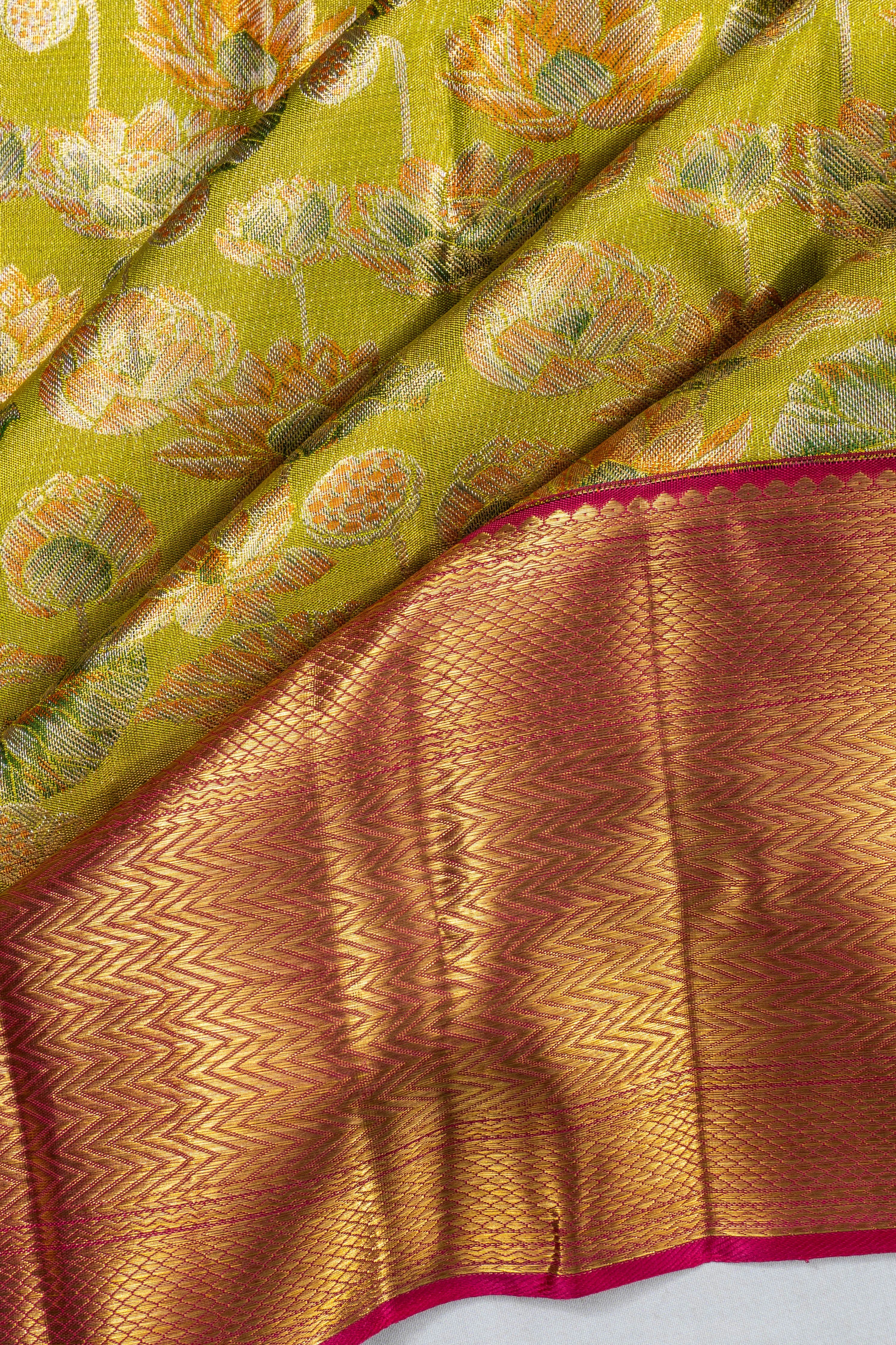 Kanchipuram Silk Tissue Brocade Green Saree
