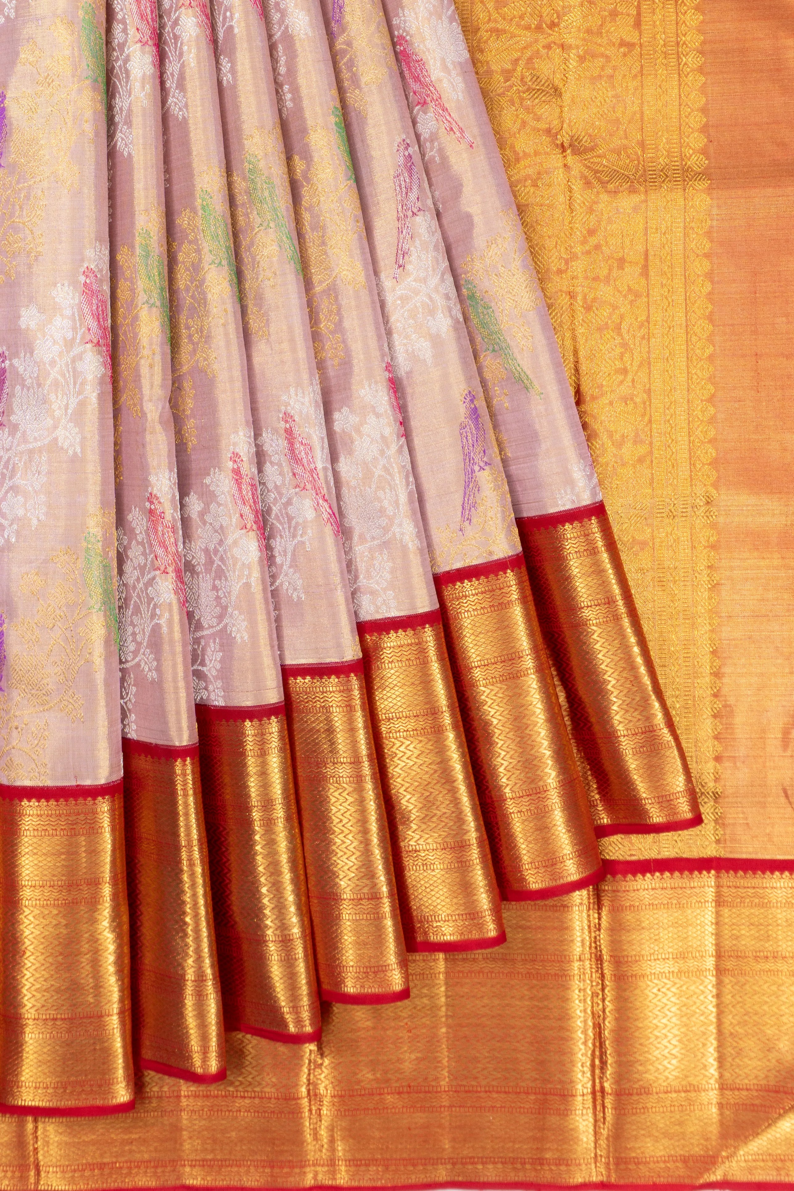 Kanchipuram Silk Tissue Leheriya Jaal Lavender Saree