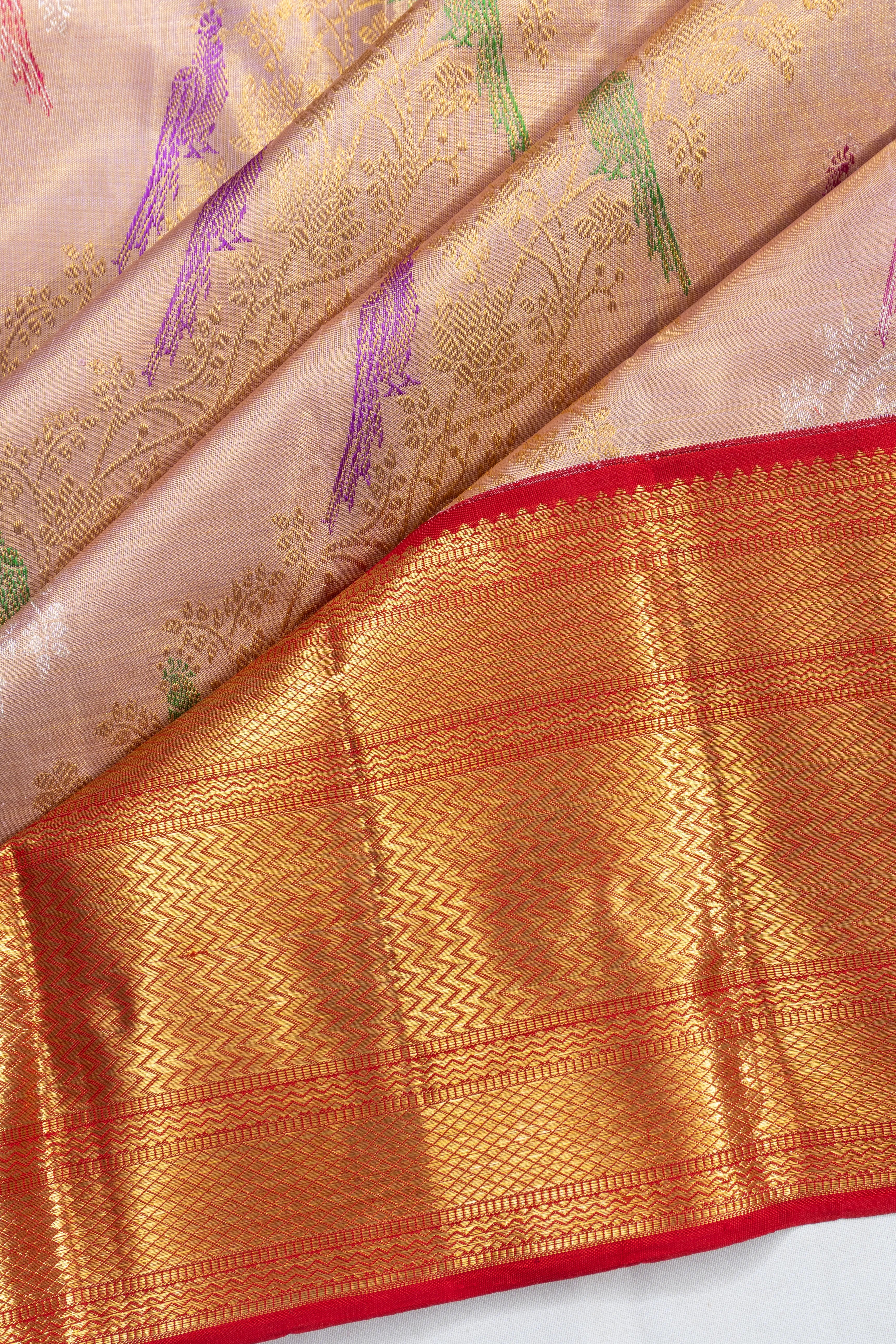 Kanchipuram Silk Tissue Leheriya Jaal Lavender Saree