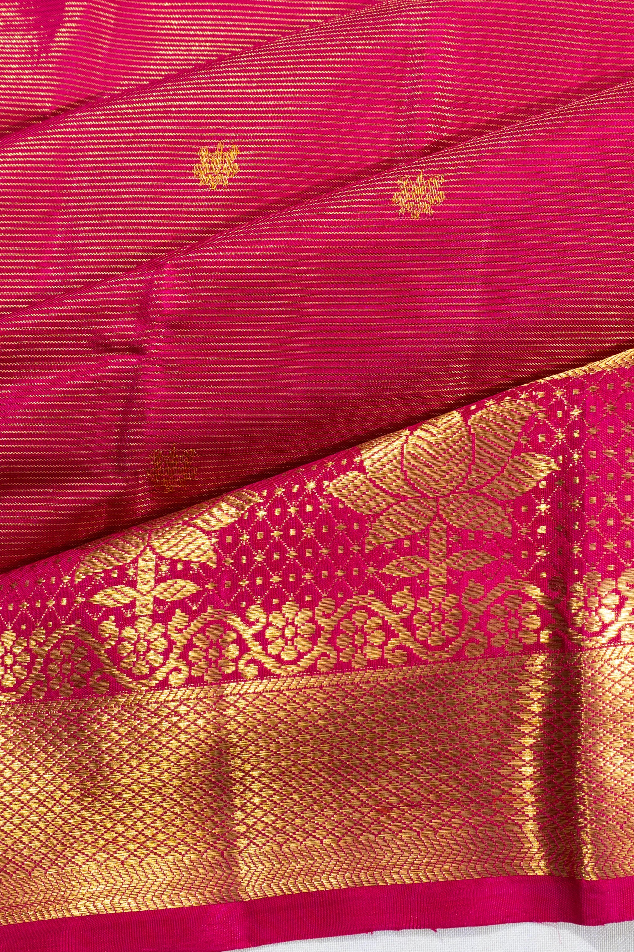 Kanchipuram Silk Oosi Lines Pink Saree