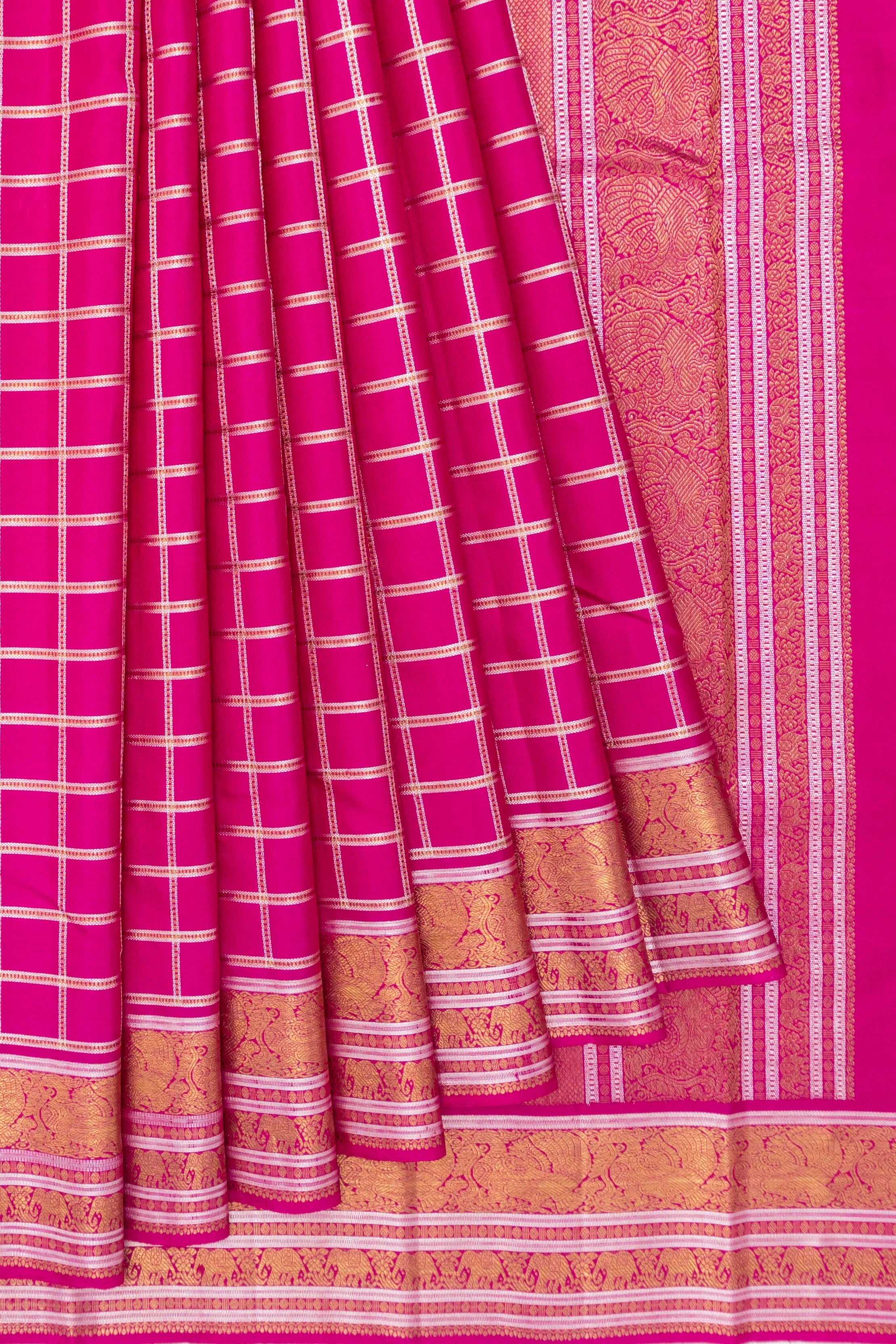Classic Kanchipuram Silk Checks Rani Pink Saree