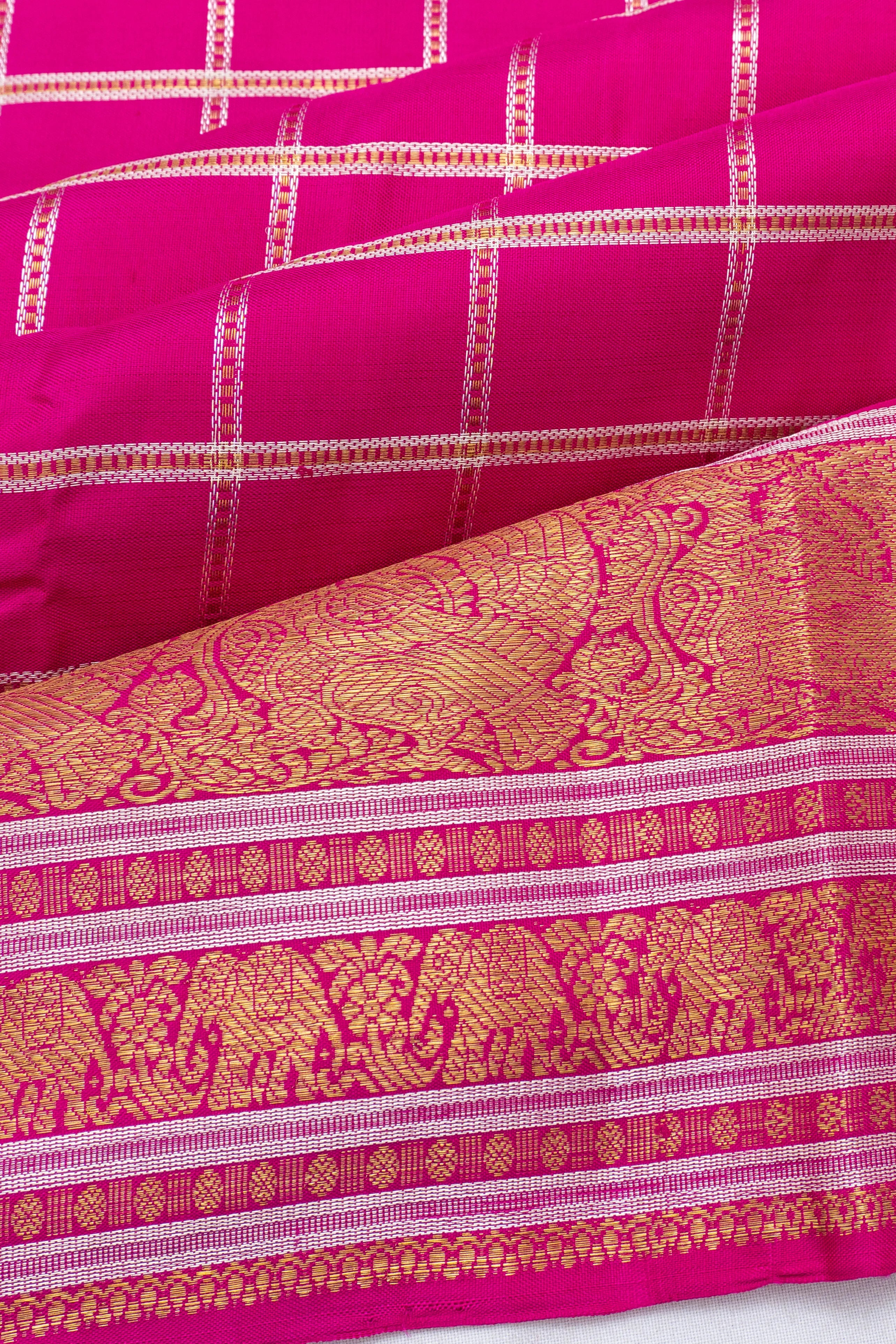 Classic Kanchipuram Silk Checks Rani Pink Saree