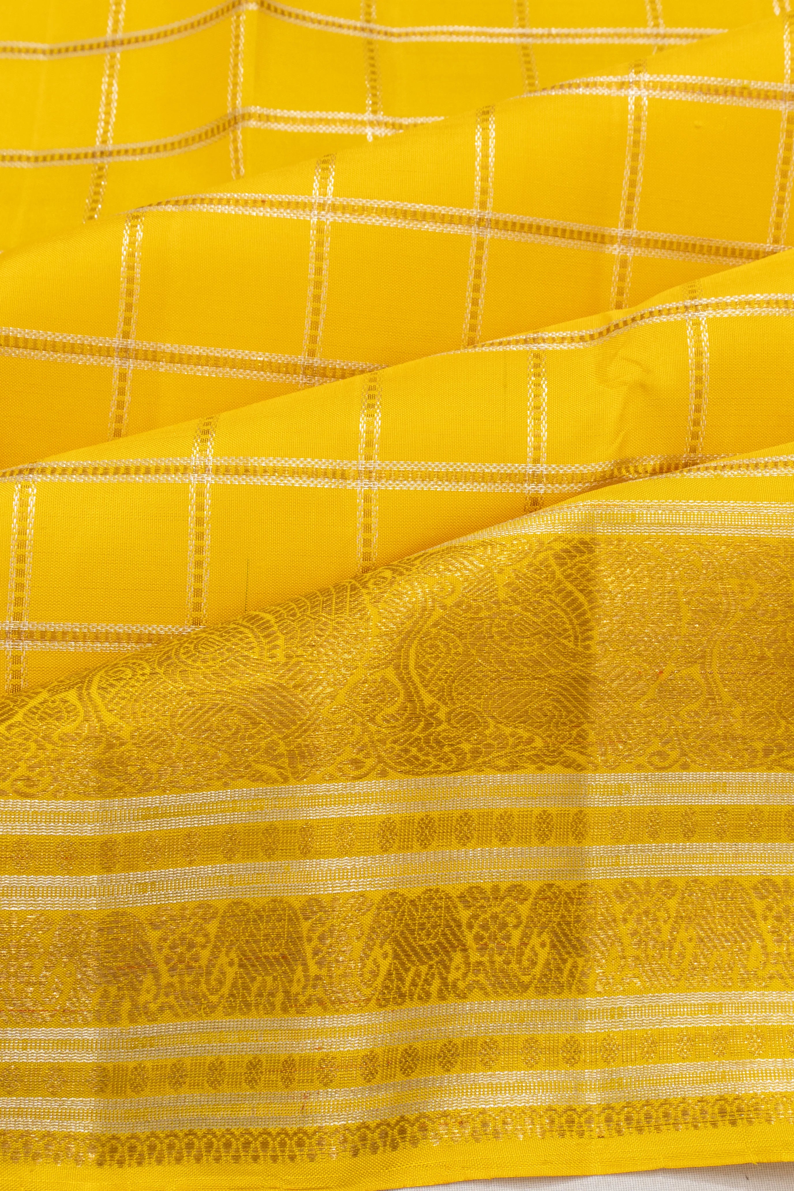 Classic Kanchipuram Silk Checks Yellow Saree