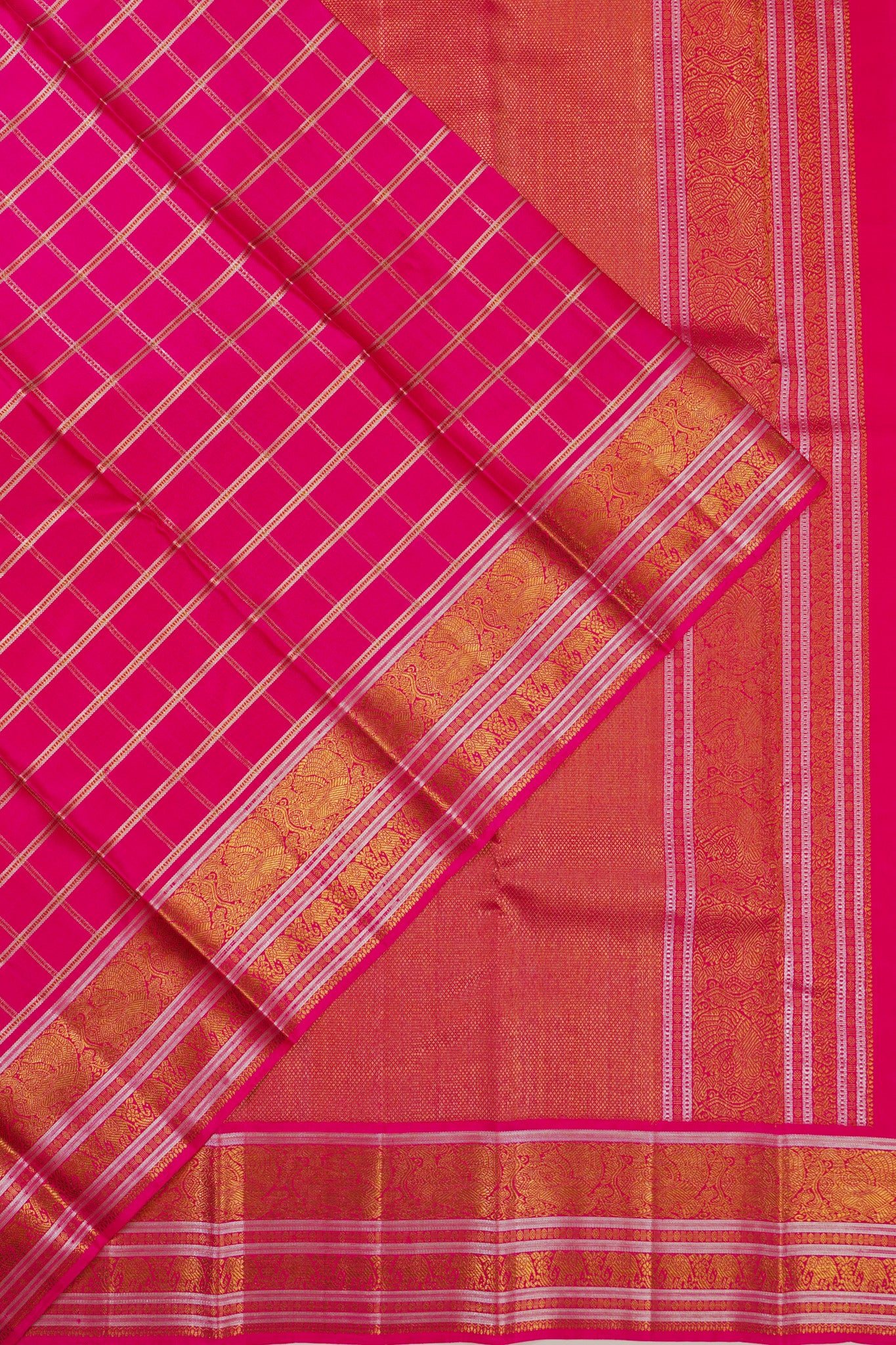 Kanchipuram Silk Checks Rani Pink Saree