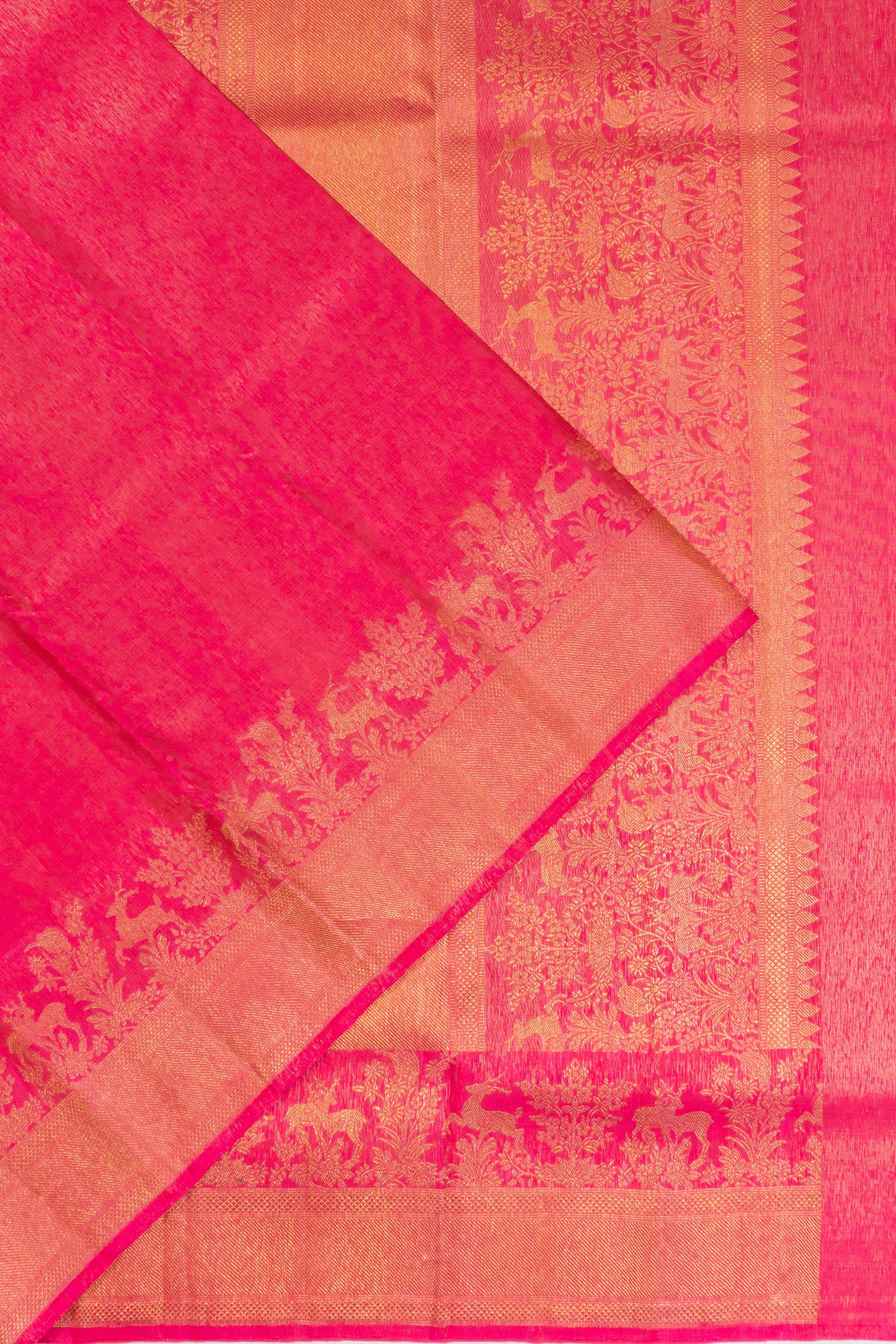 Kanchipuram Silk Tissue Plain Pink Saree