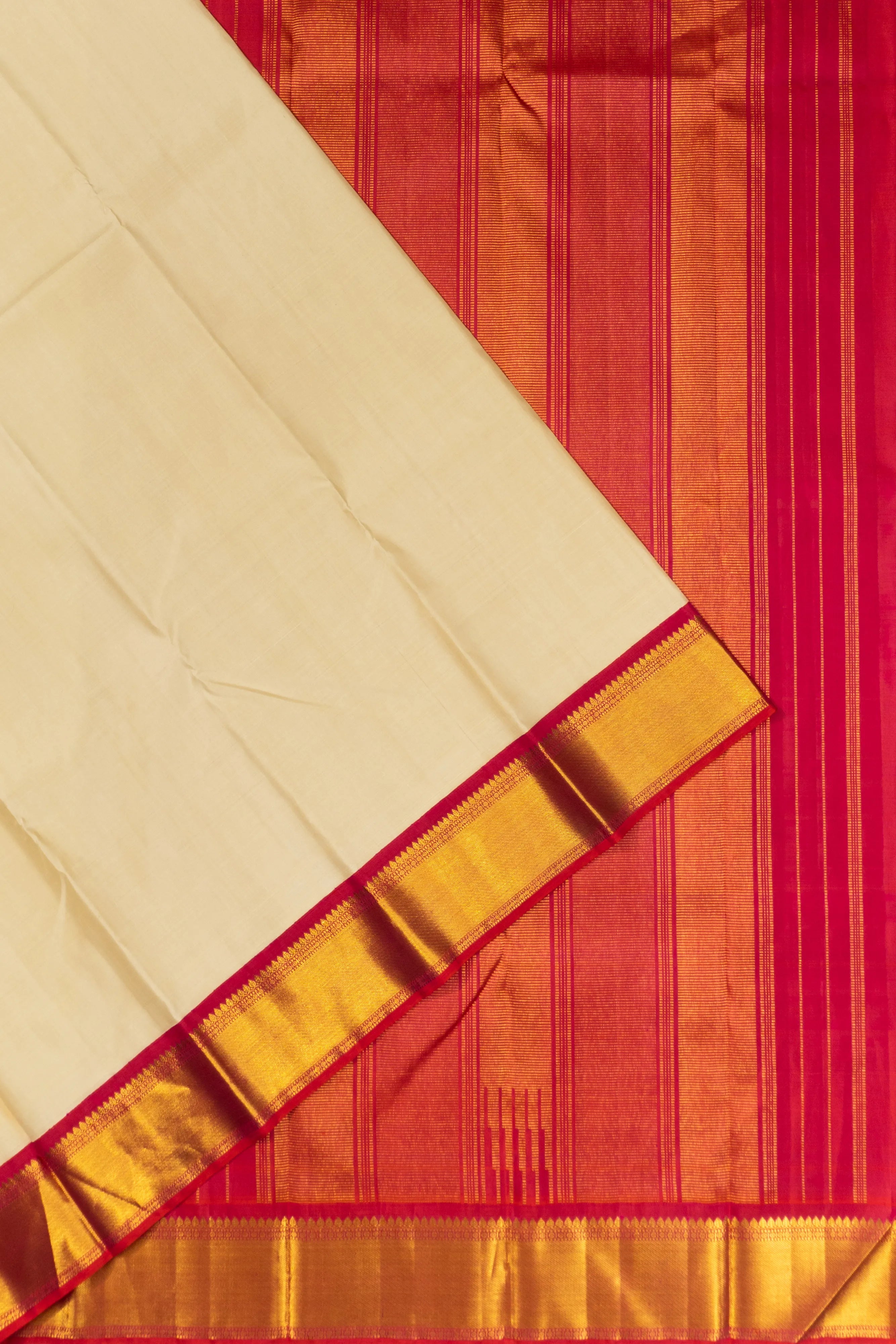 Classic Kanchipuram Silk Plain Cream Saree