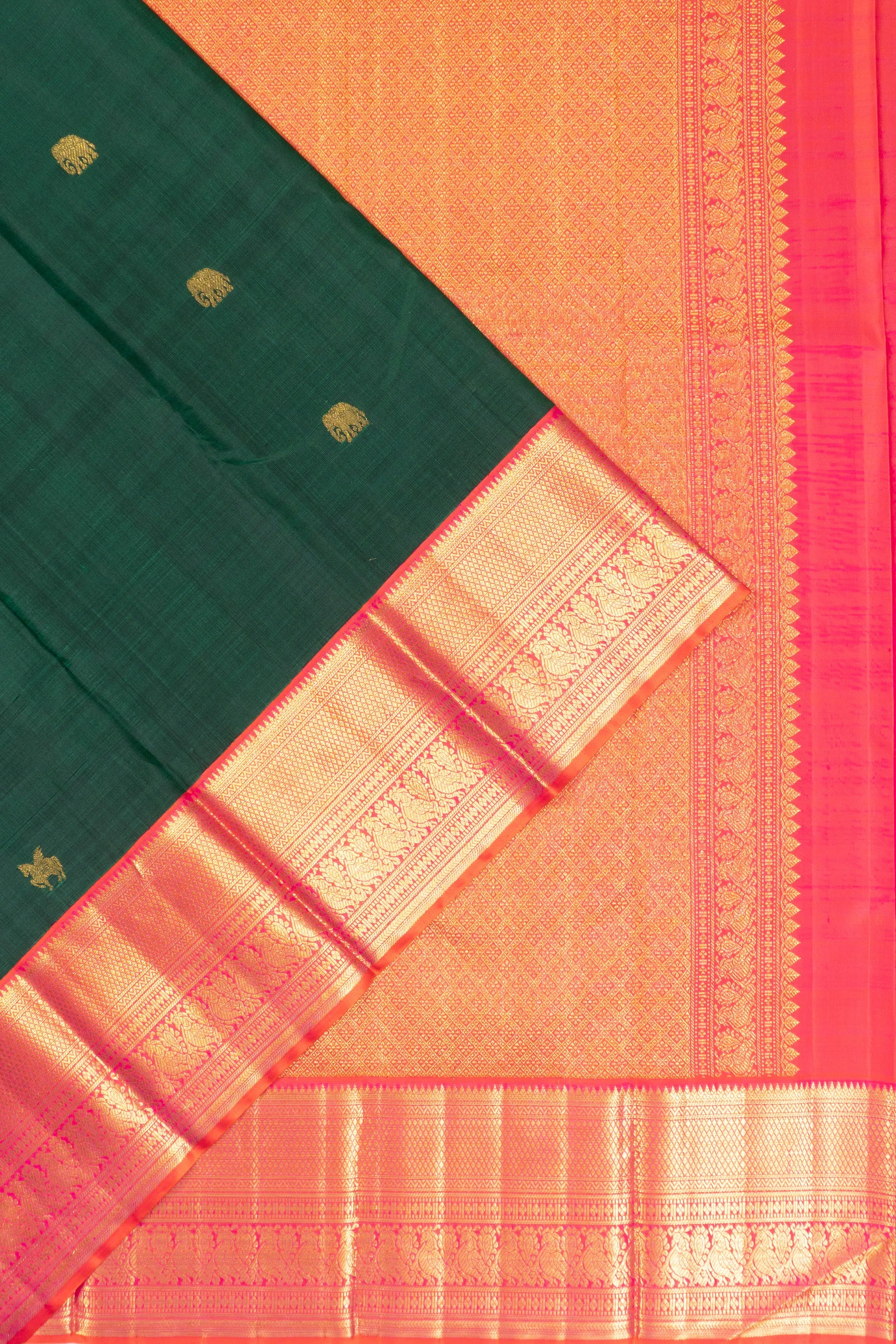 Classic Kanchipuram Silk Butta Bottle Green Saree