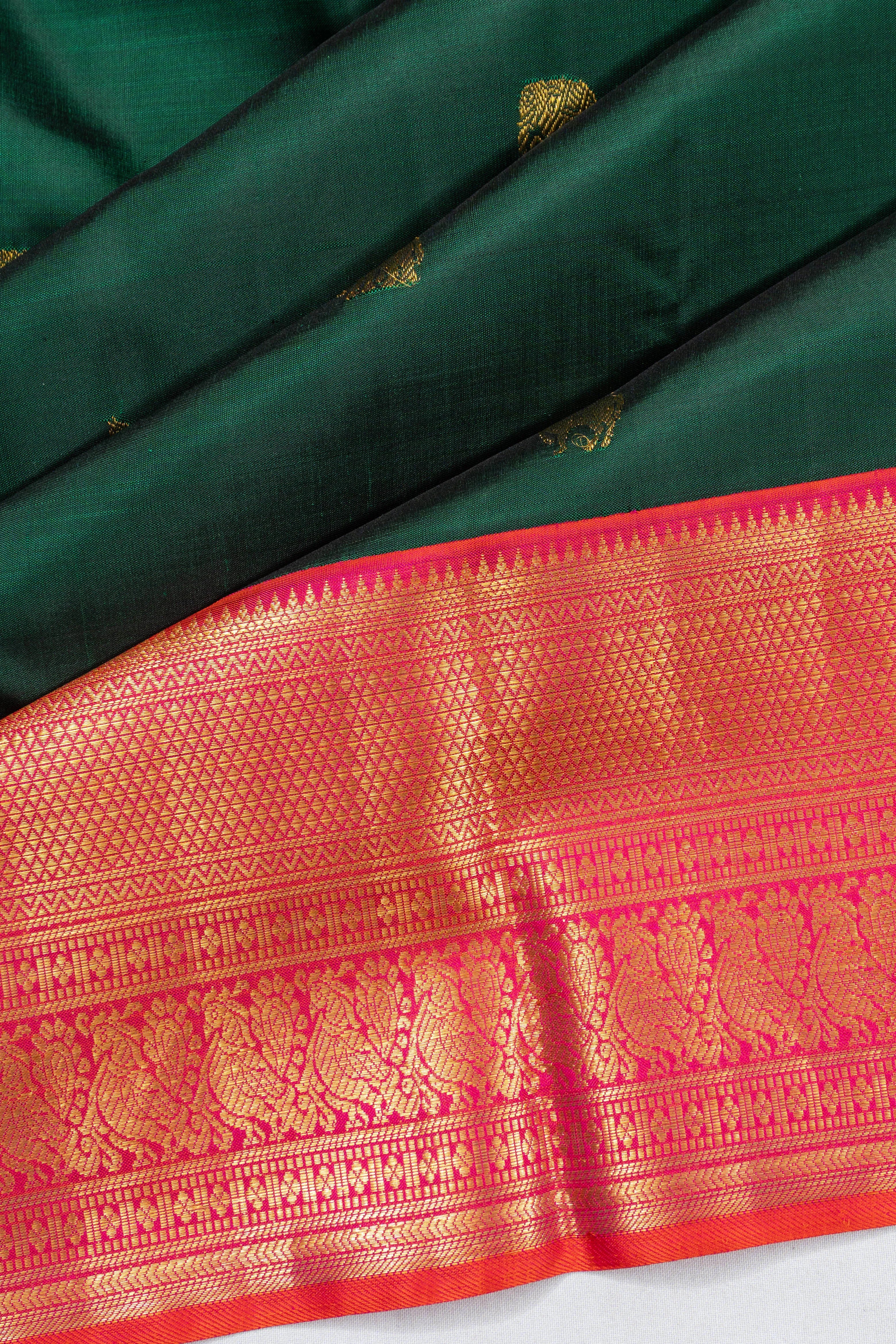 Classic Kanchipuram Silk Butta Bottle Green Saree