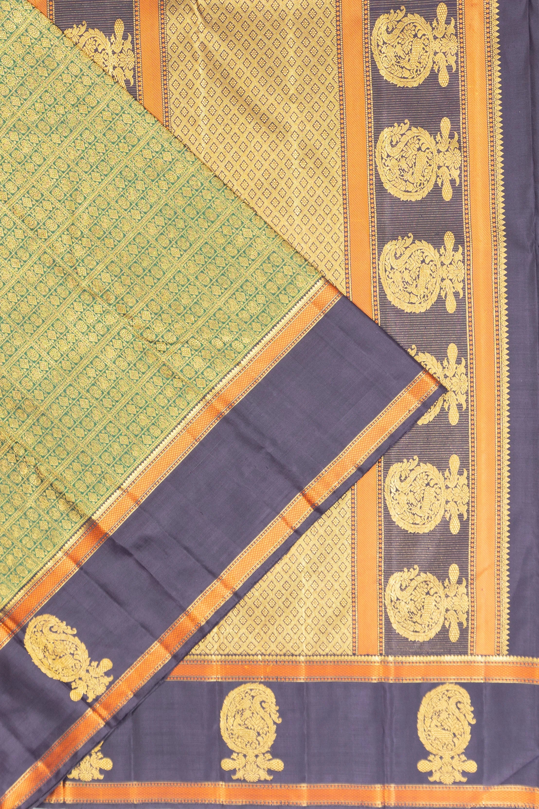 Classic Kanchipuram Silk Checks And Butta Green Saree