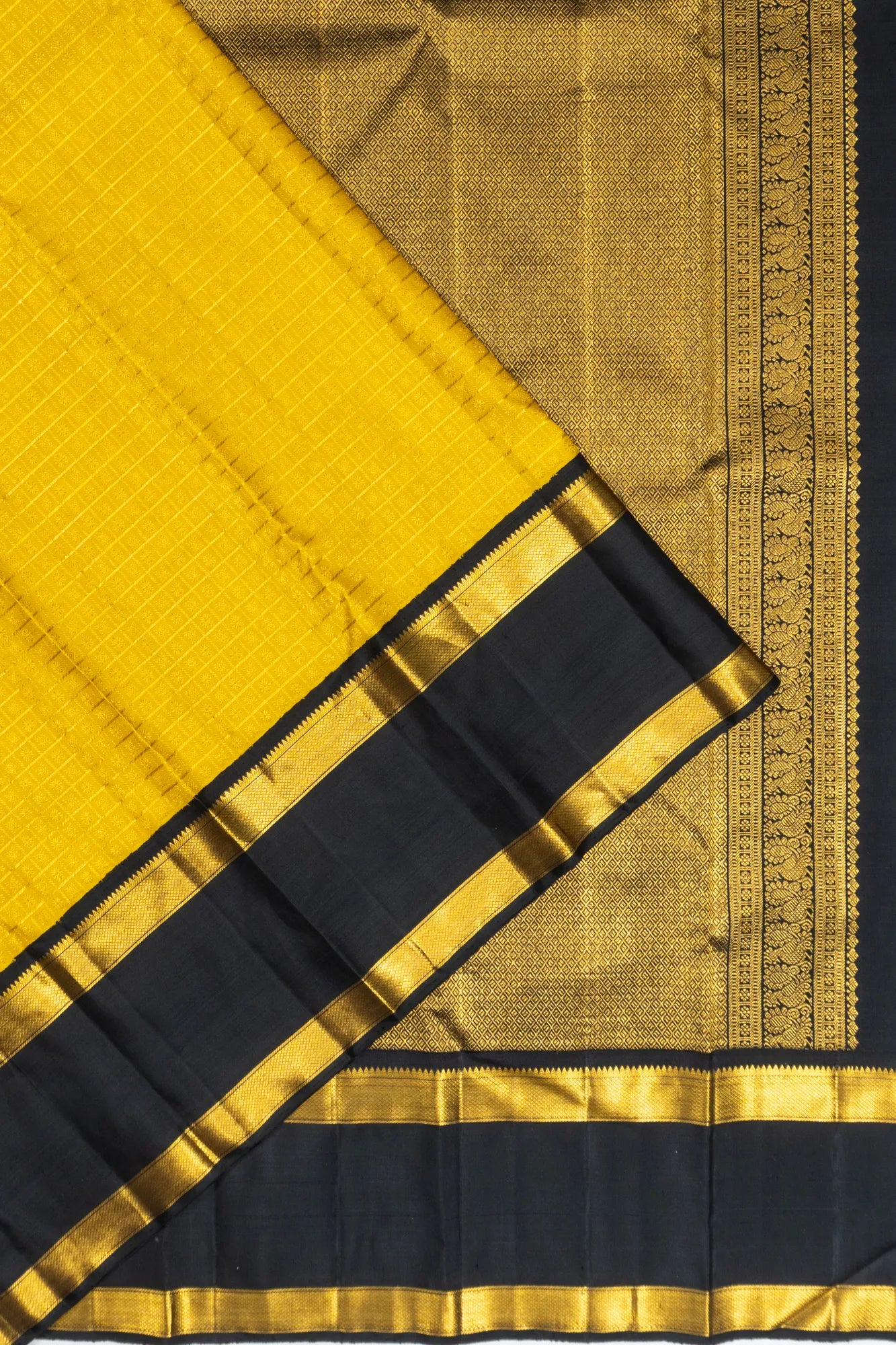 Classic Kanchipuram Silk Checks And Butta Yellow Saree
