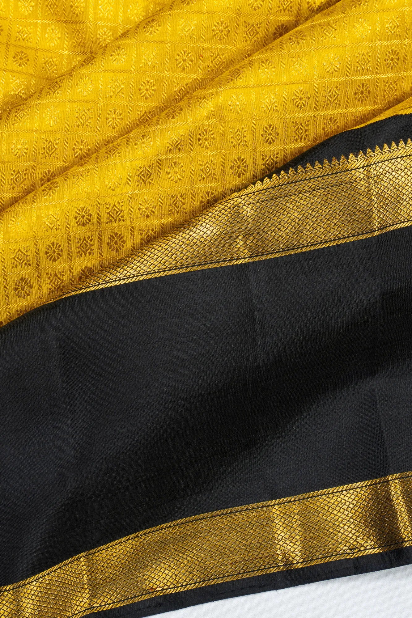 Classic Kanchipuram Silk Checks And Butta Yellow Saree