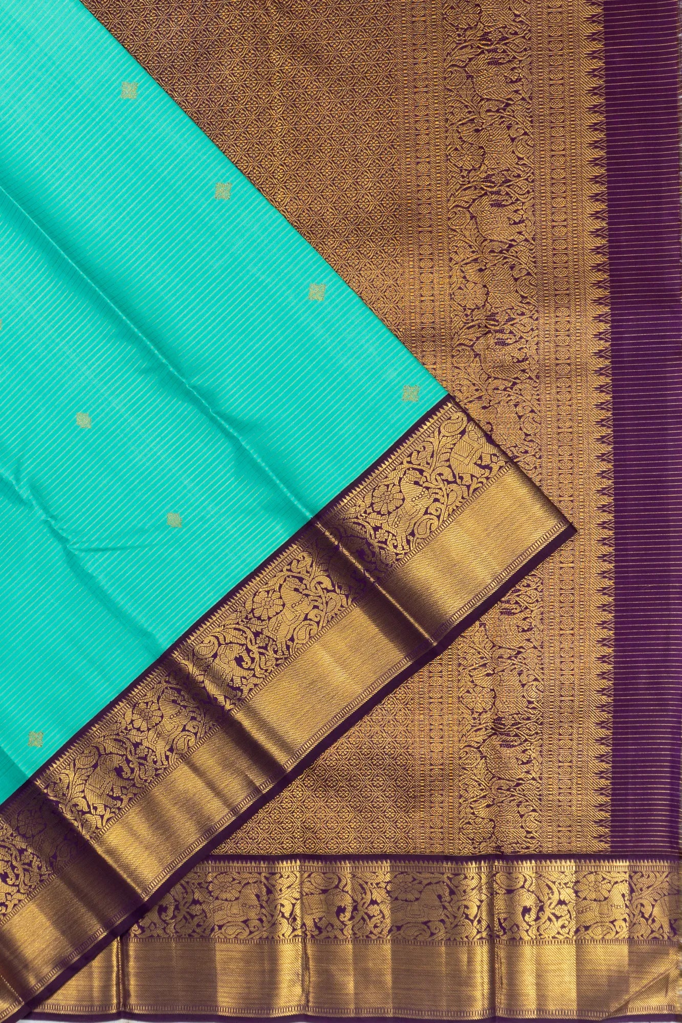 Kanchipuram Silk Checks And Butta Sea Green Saree