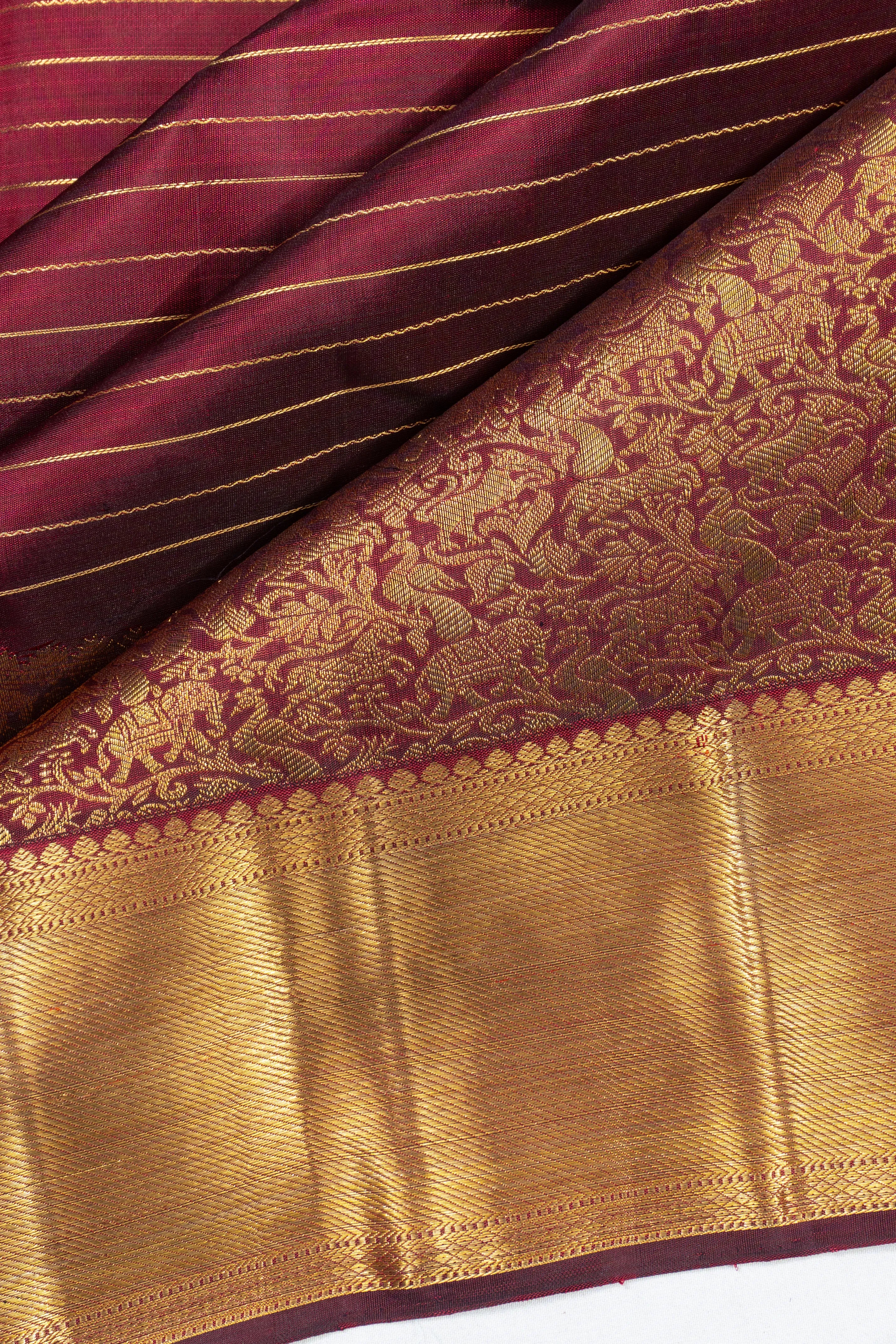 Kanchipuram Silk Oosi Lines Maroon Saree