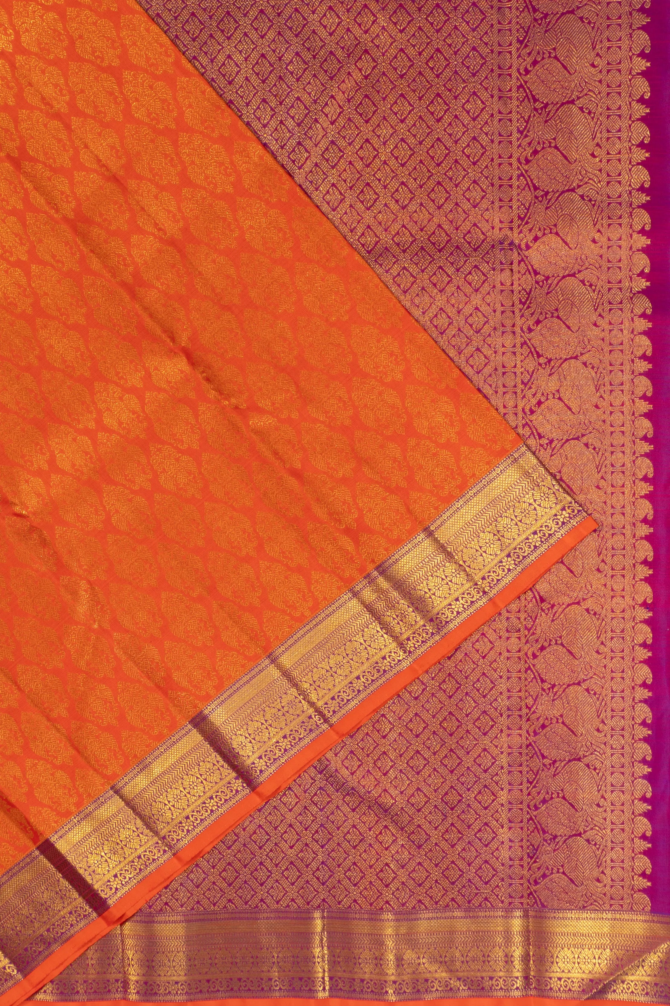 Kanchipuram Silk Brocade Orange Saree
