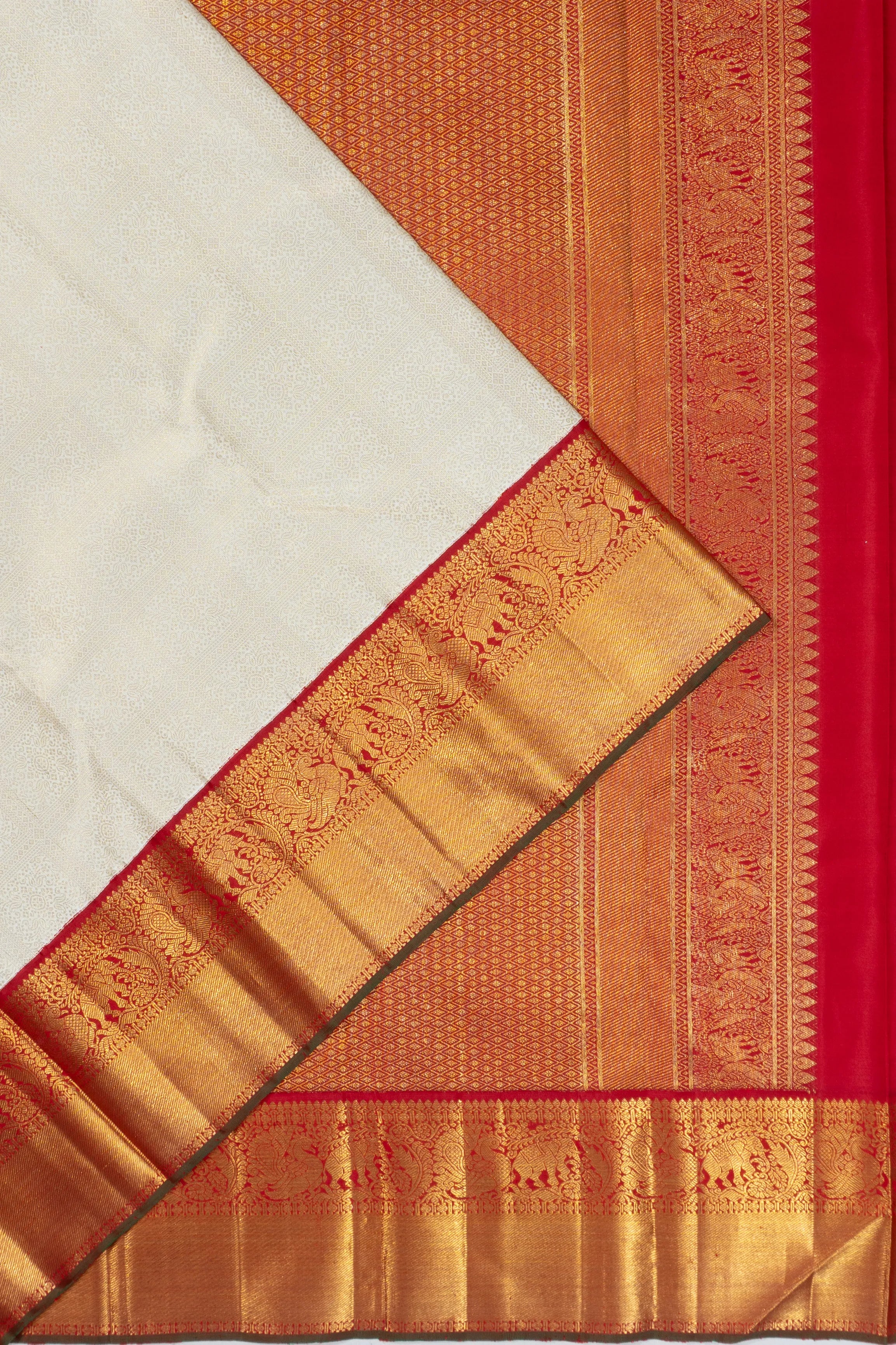 Kanchipuram Silk Brocade White Saree