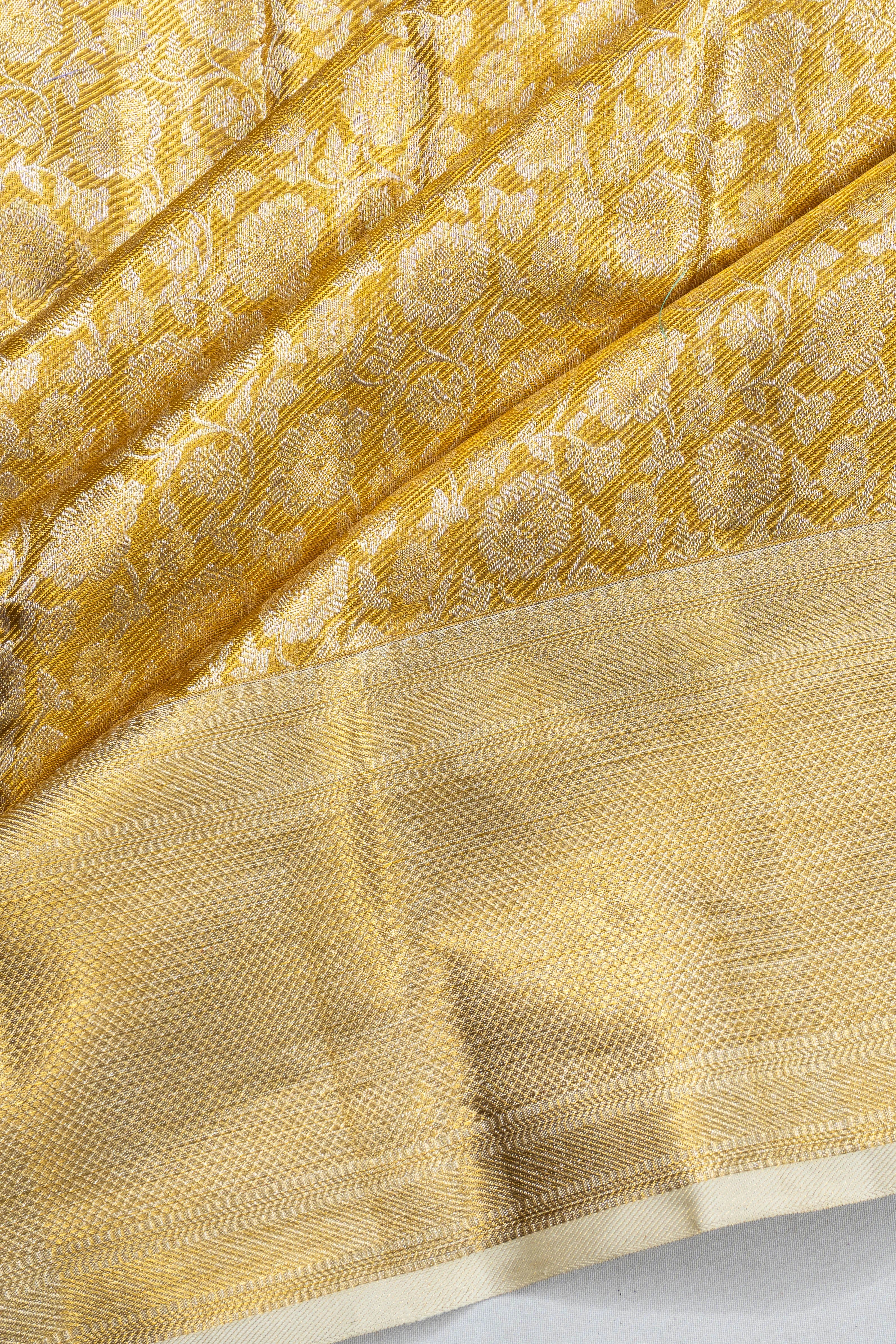 Kanchipuram Silk Tissue Brocade Gold Saree