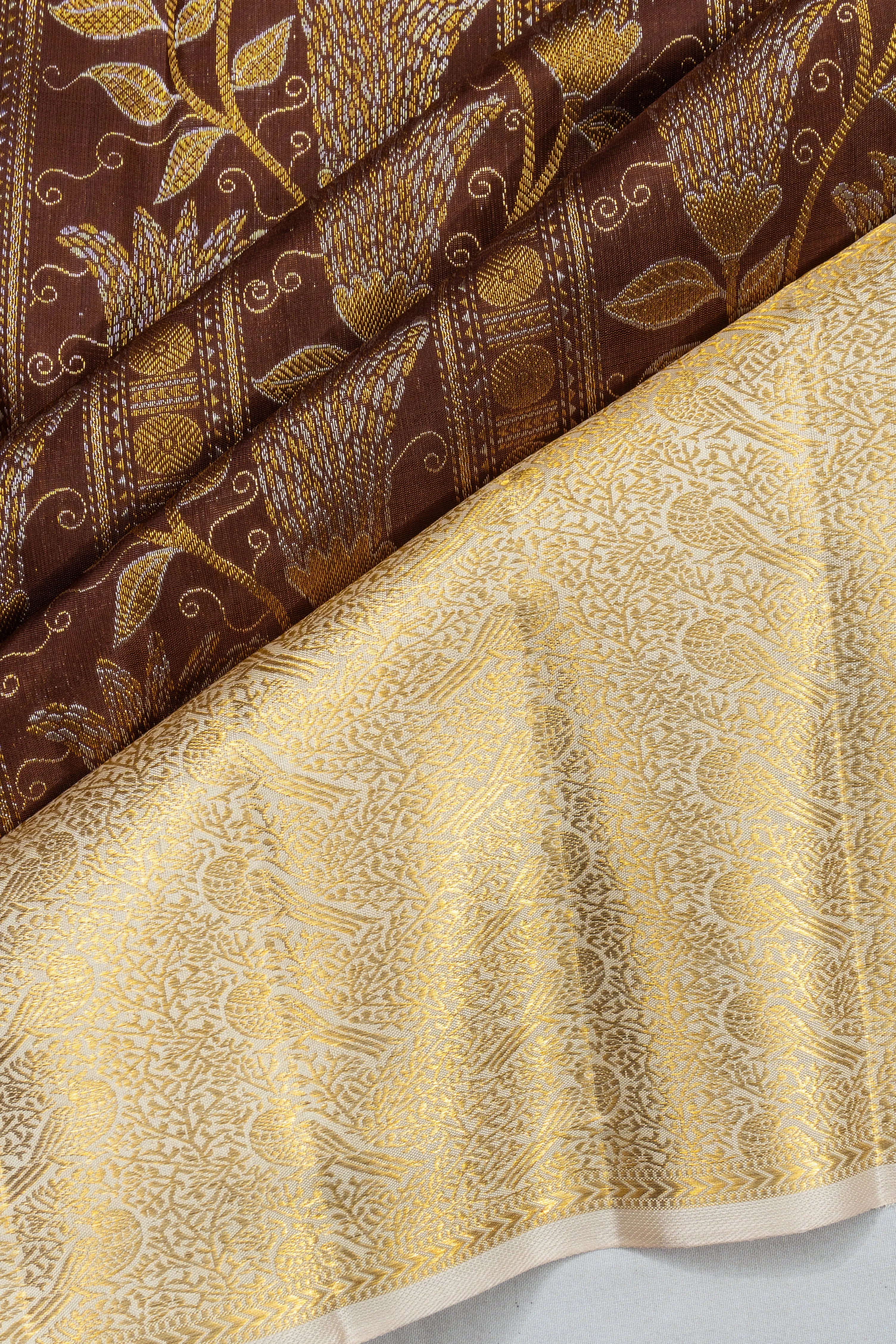 Kanchipuram Silk Brocade Cocoa Brown Saree