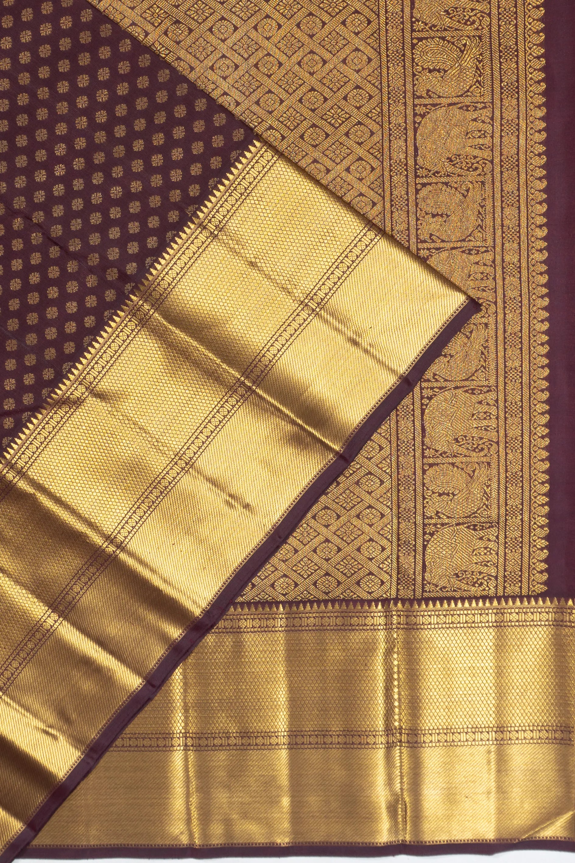 Classic Kanchipuram Silk Brocade Brown Saree