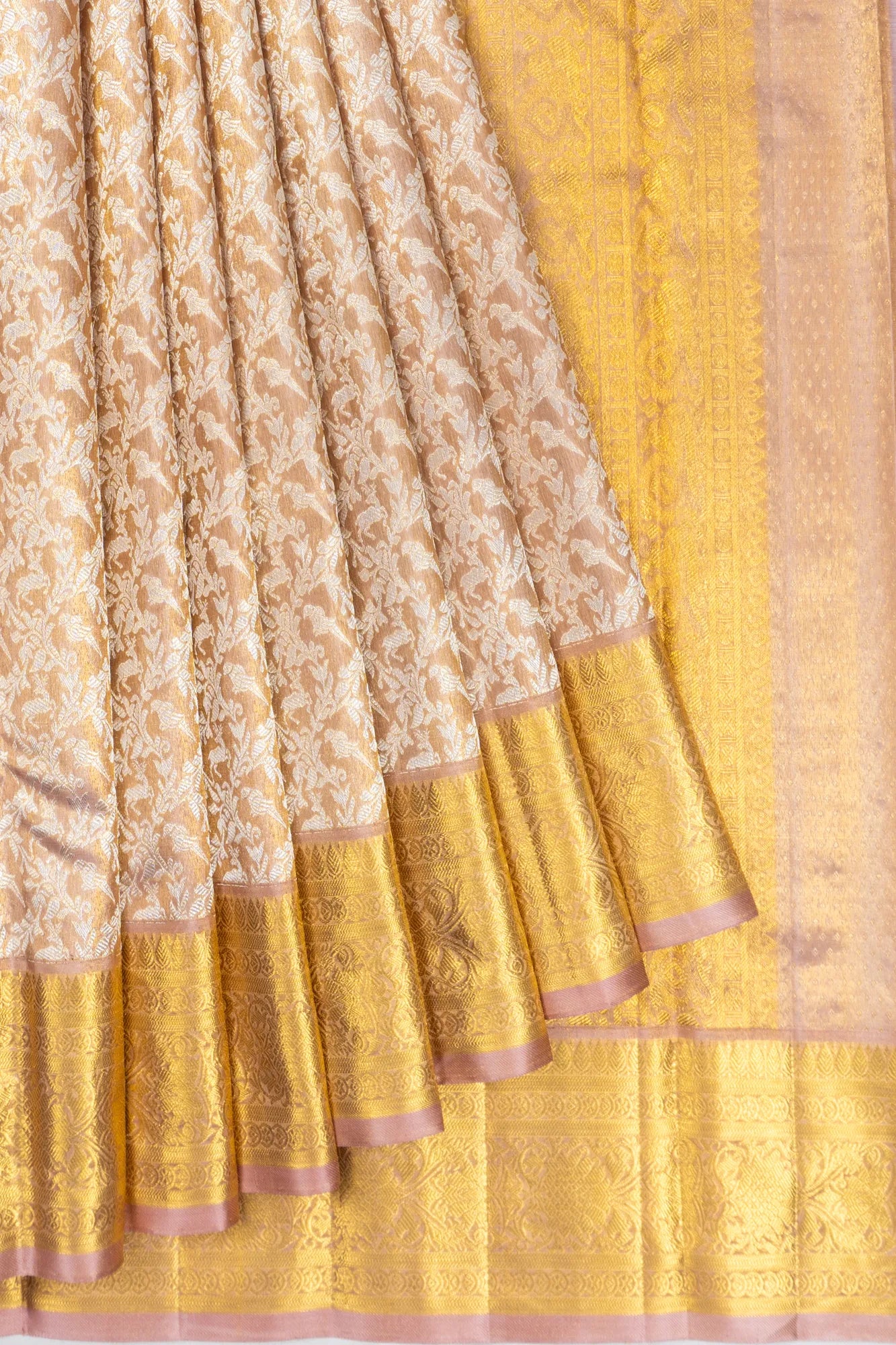 Kanchipuram Silk Tissue Jaal Gold Saree