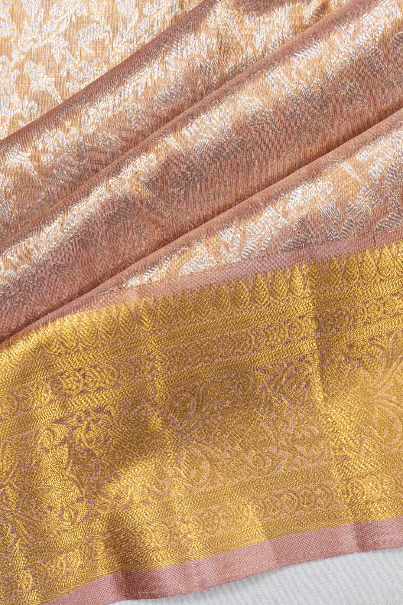 Kanchipuram Silk Tissue Jaal Gold Saree