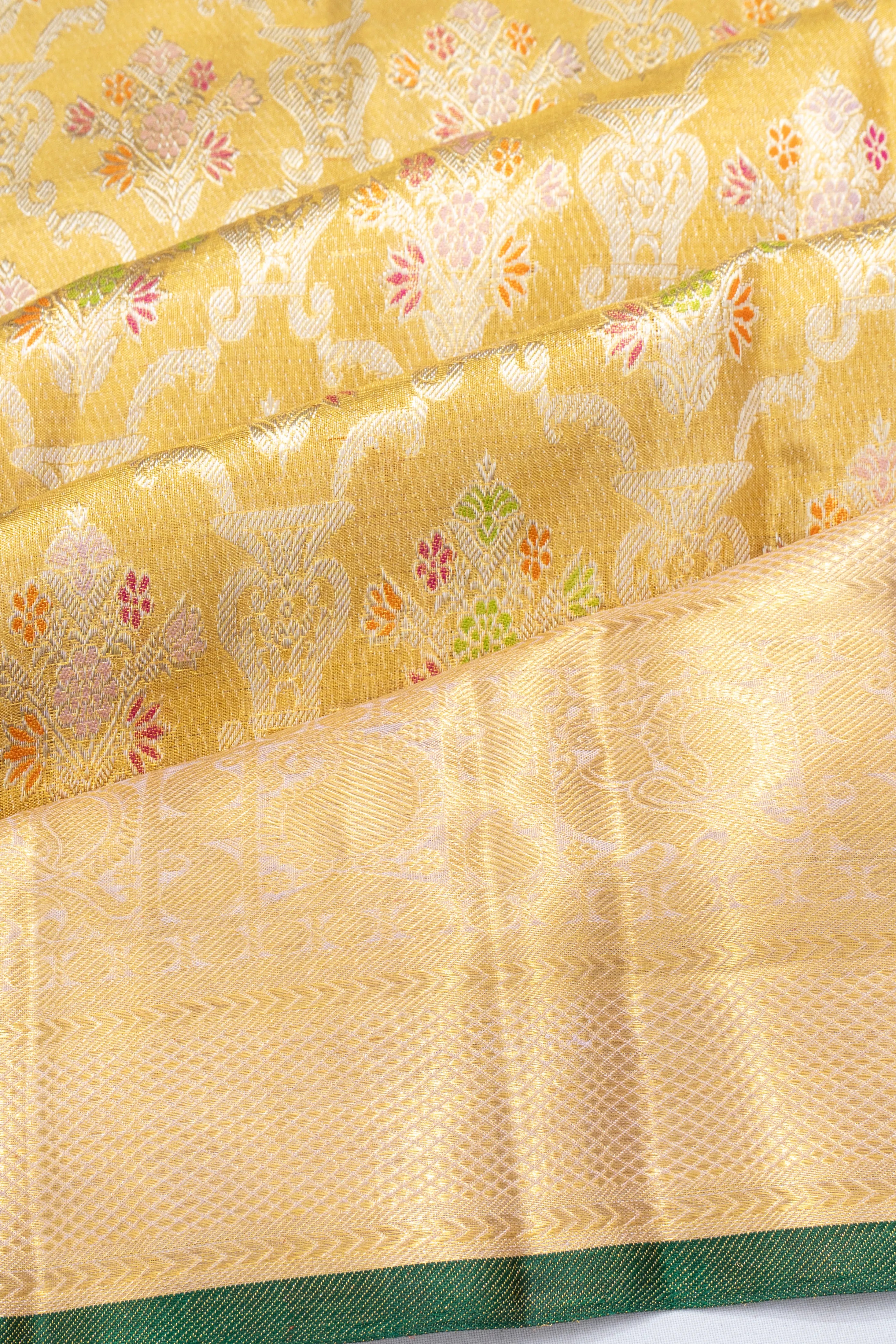 Kanchipuram Silk Tissue Brocade Gold Saree