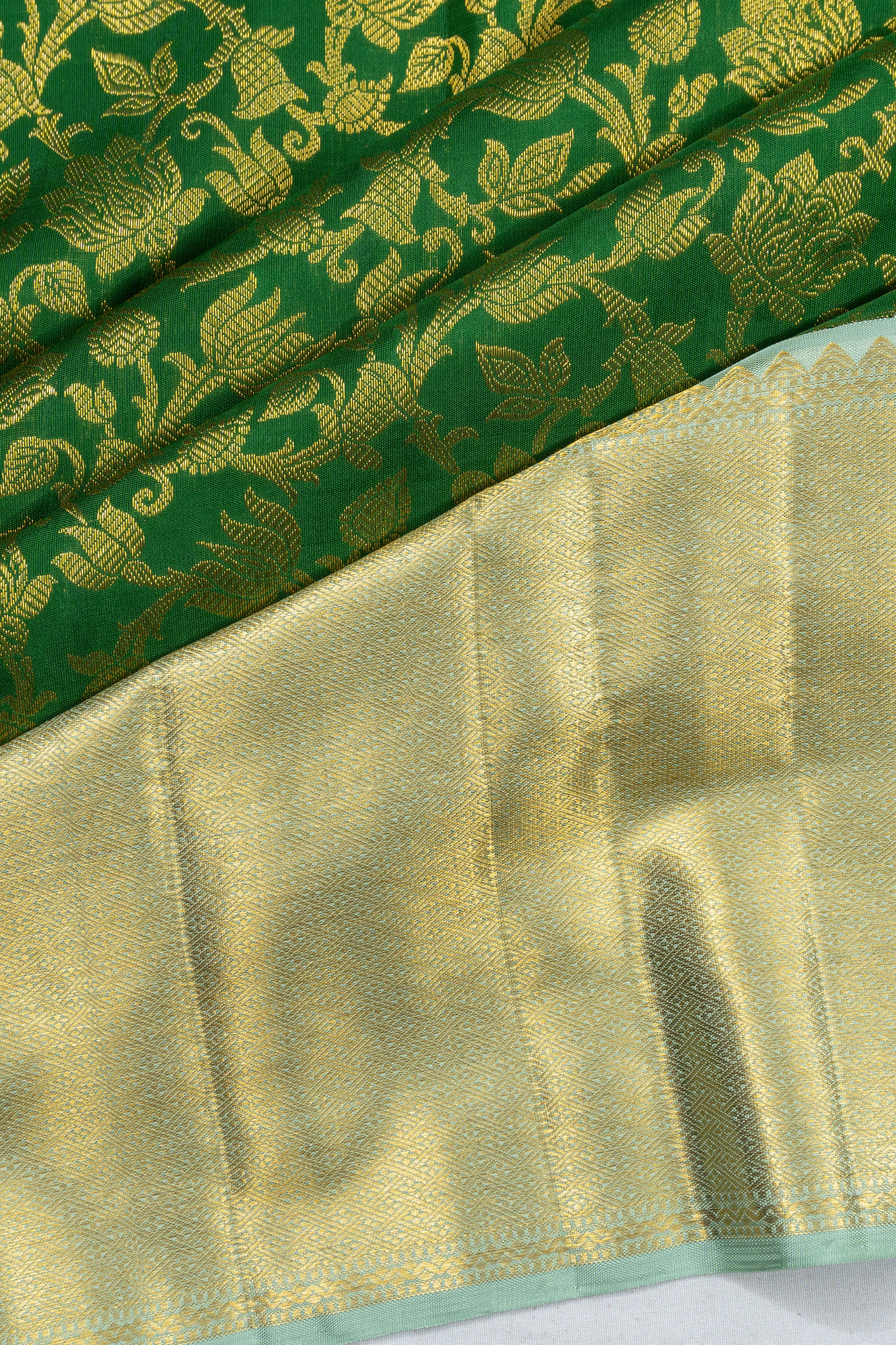 Kanchipuram Silk Brocade Dark Green Saree