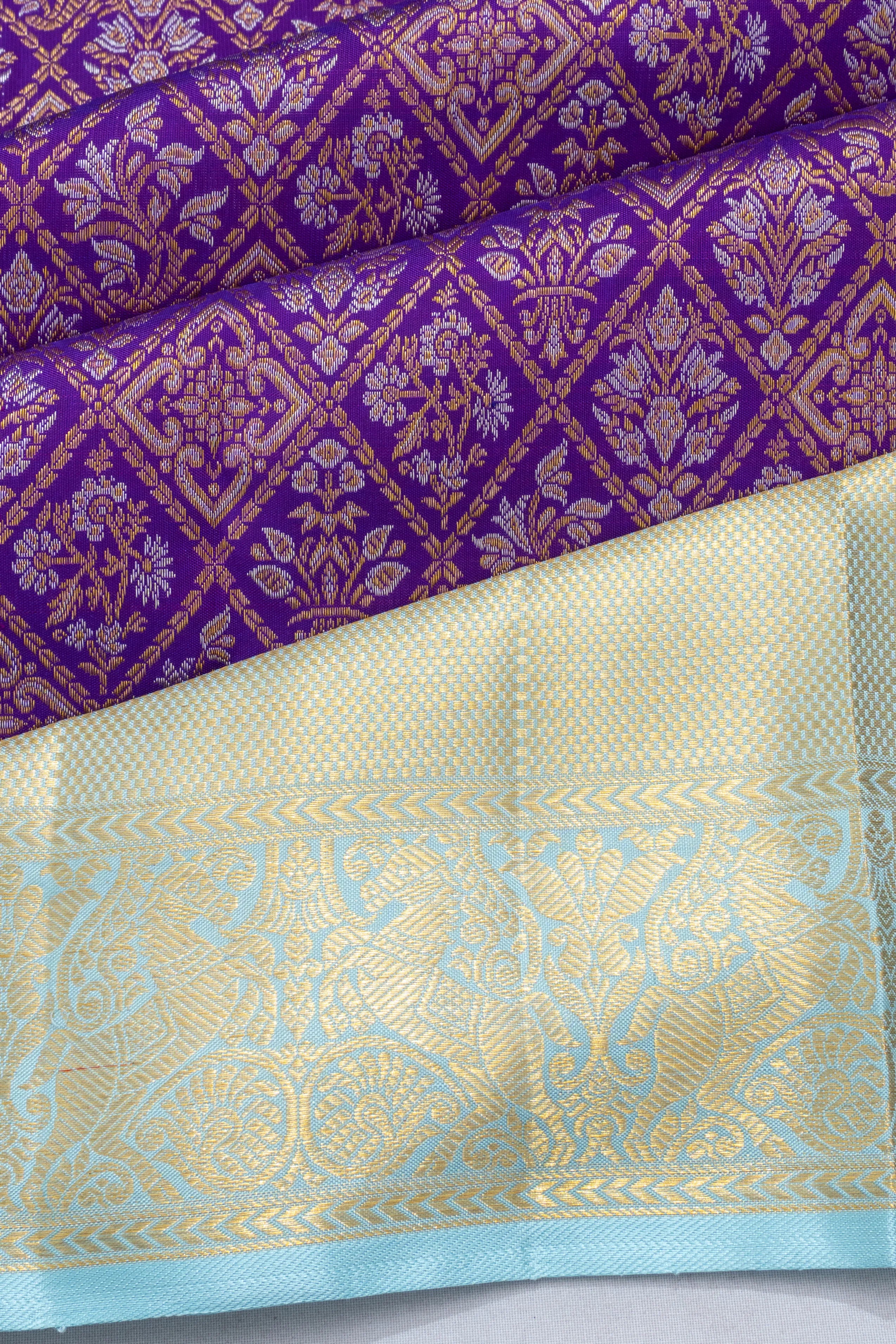 Kanchipuram Silk Brocade Violet Saree
