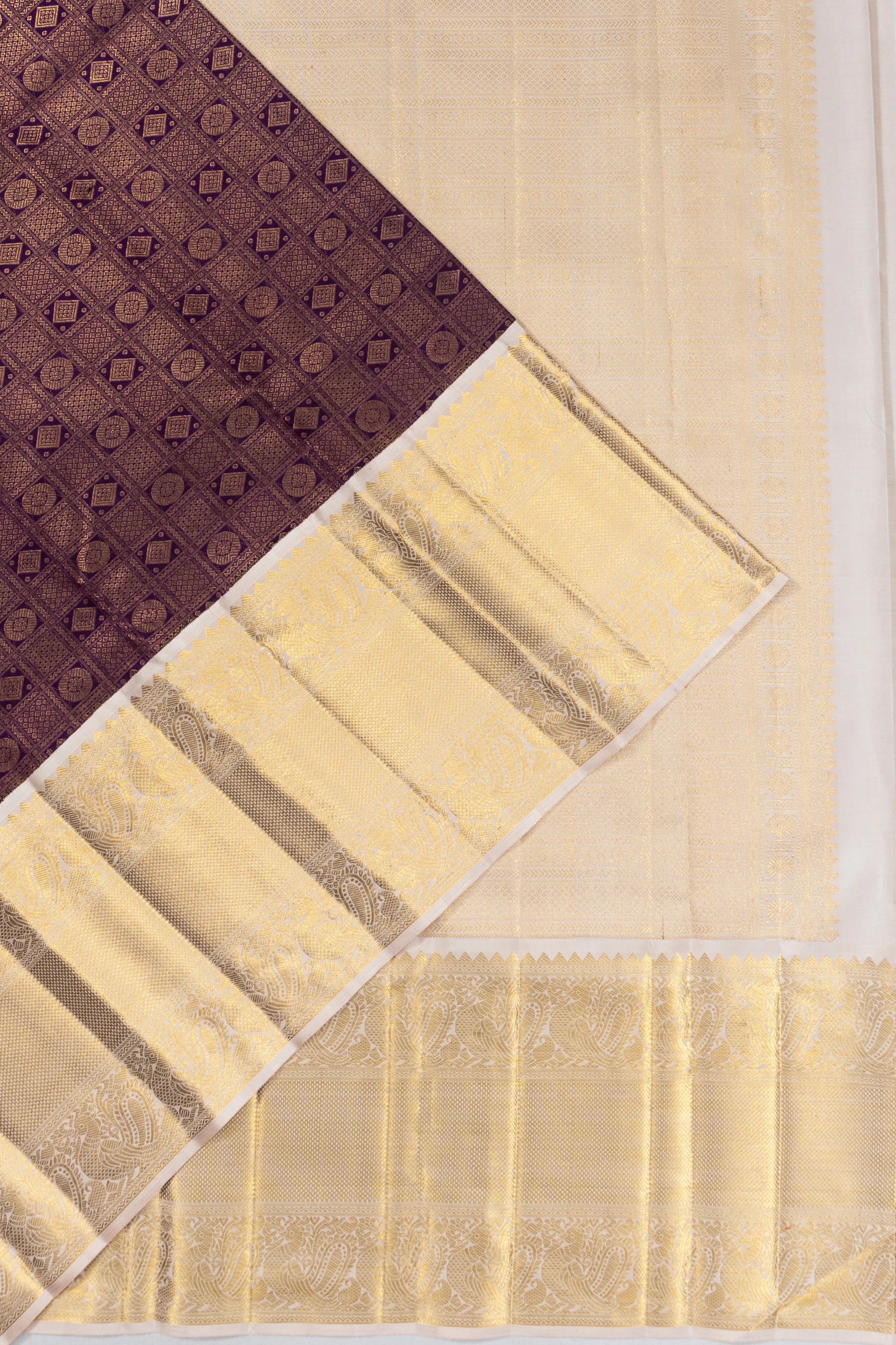 Kanchipuram Silk Checks And Butta Purple Saree