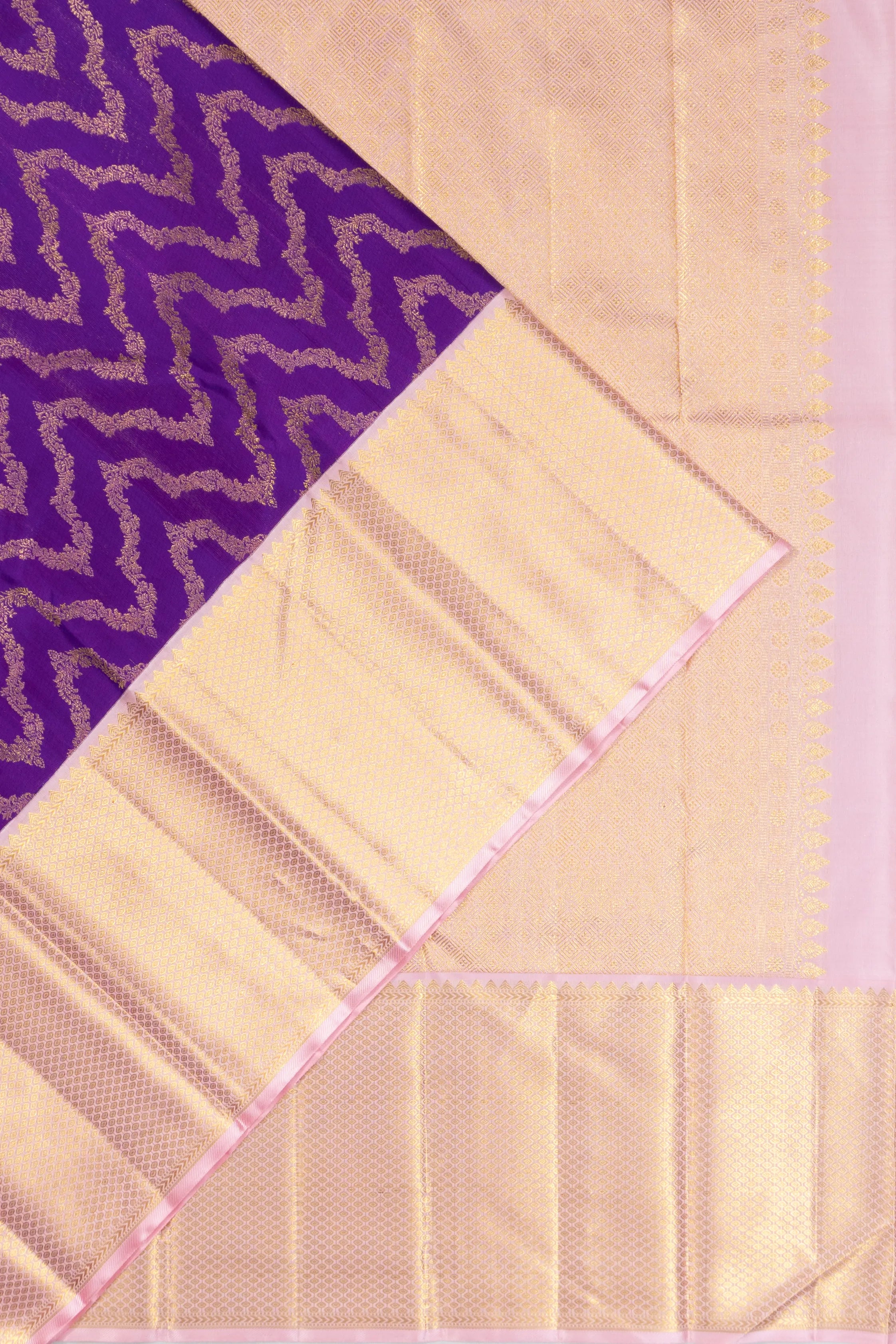 Kanchipuram Silk Zig Zag Lines Violet Saree