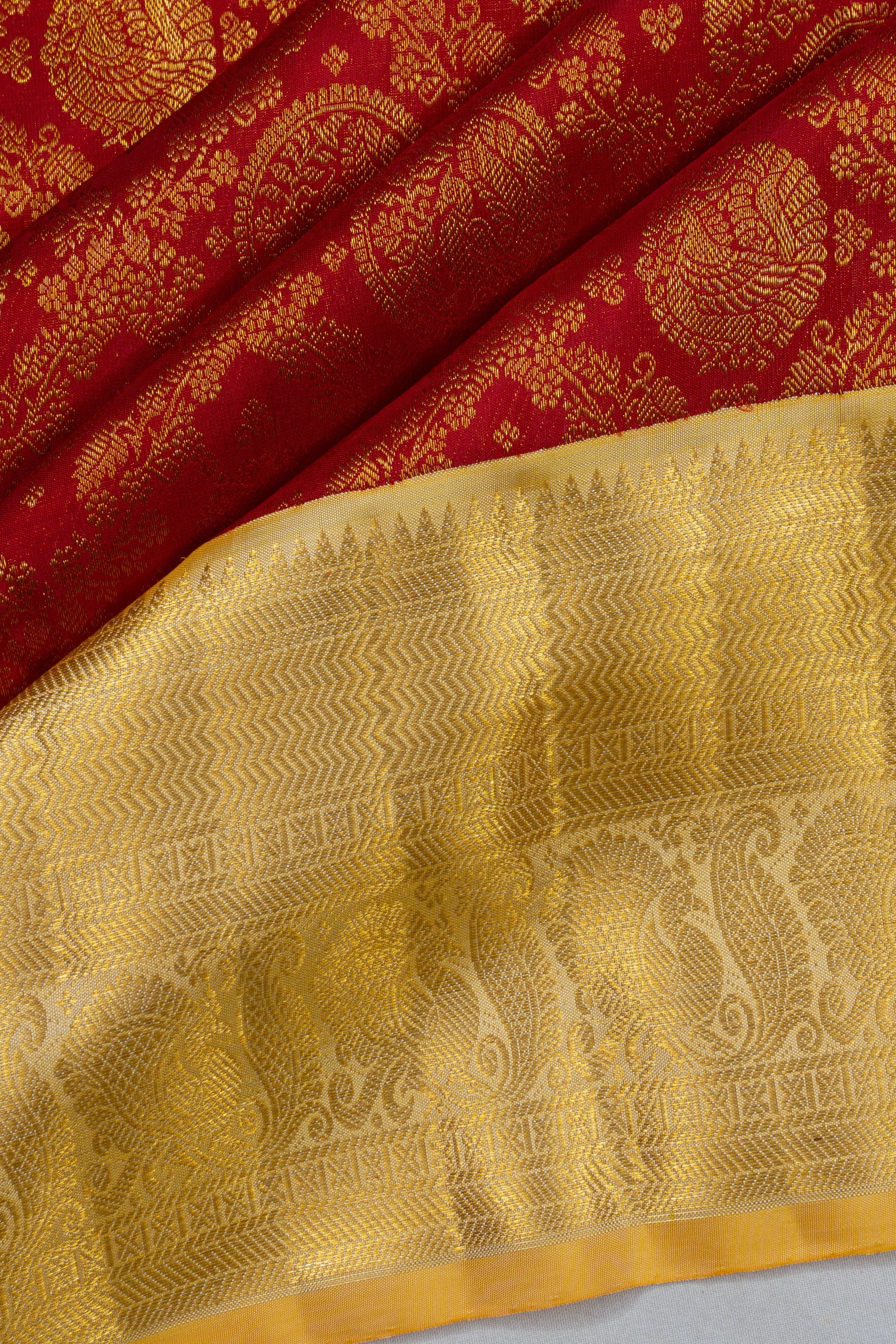 Kanchipuram Silk Brocade Red Saree