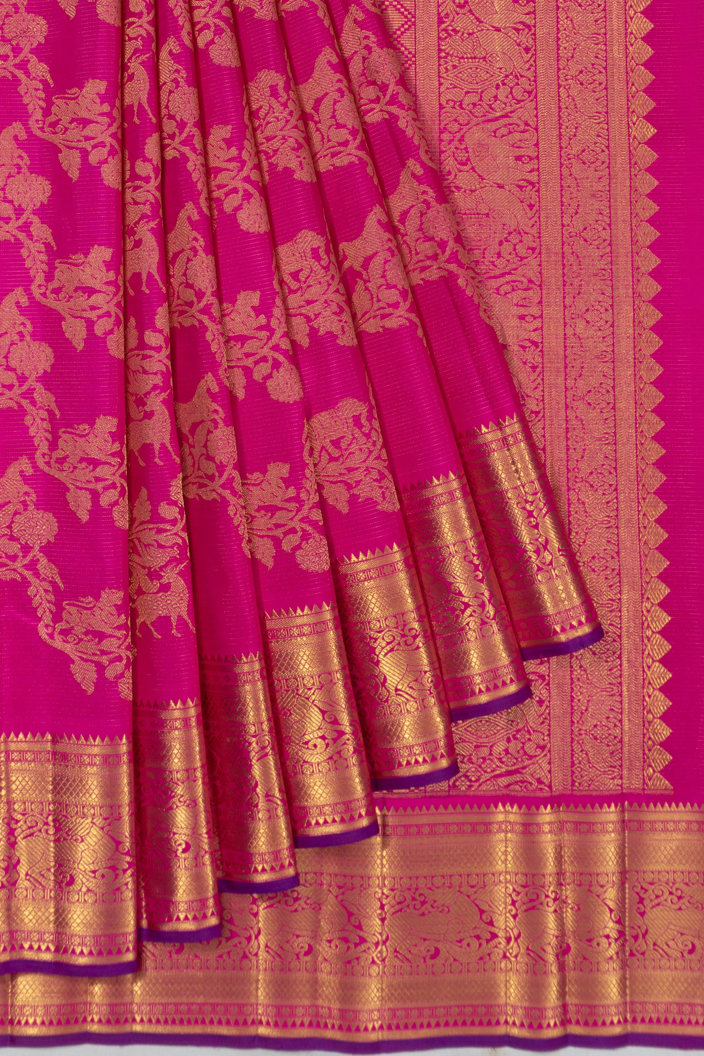 Kanchipuram Silk Oosi Lines And Jaal Pink Saree