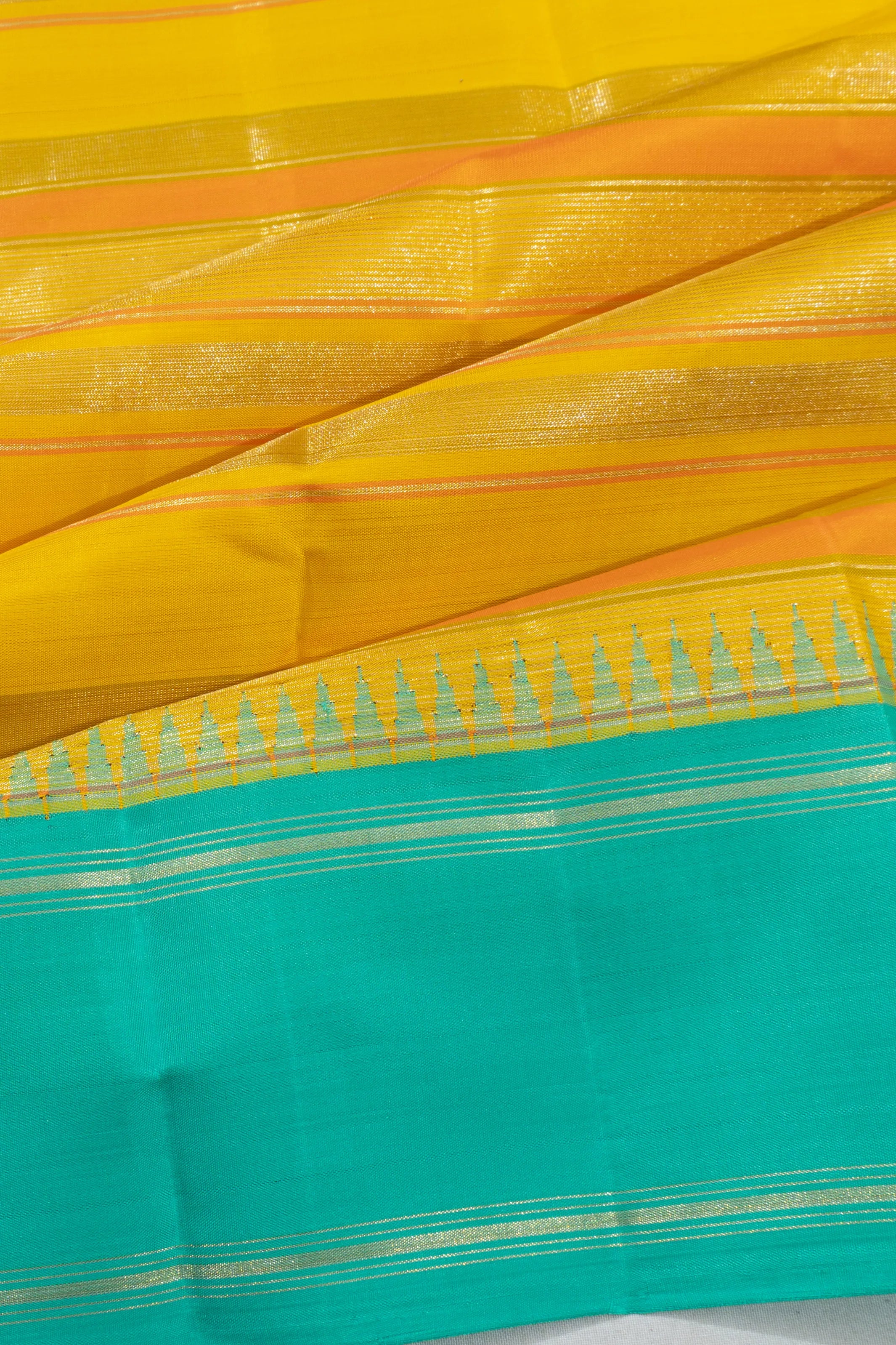 Kanchipuram Silk Horizontal Lines Yellow Saree