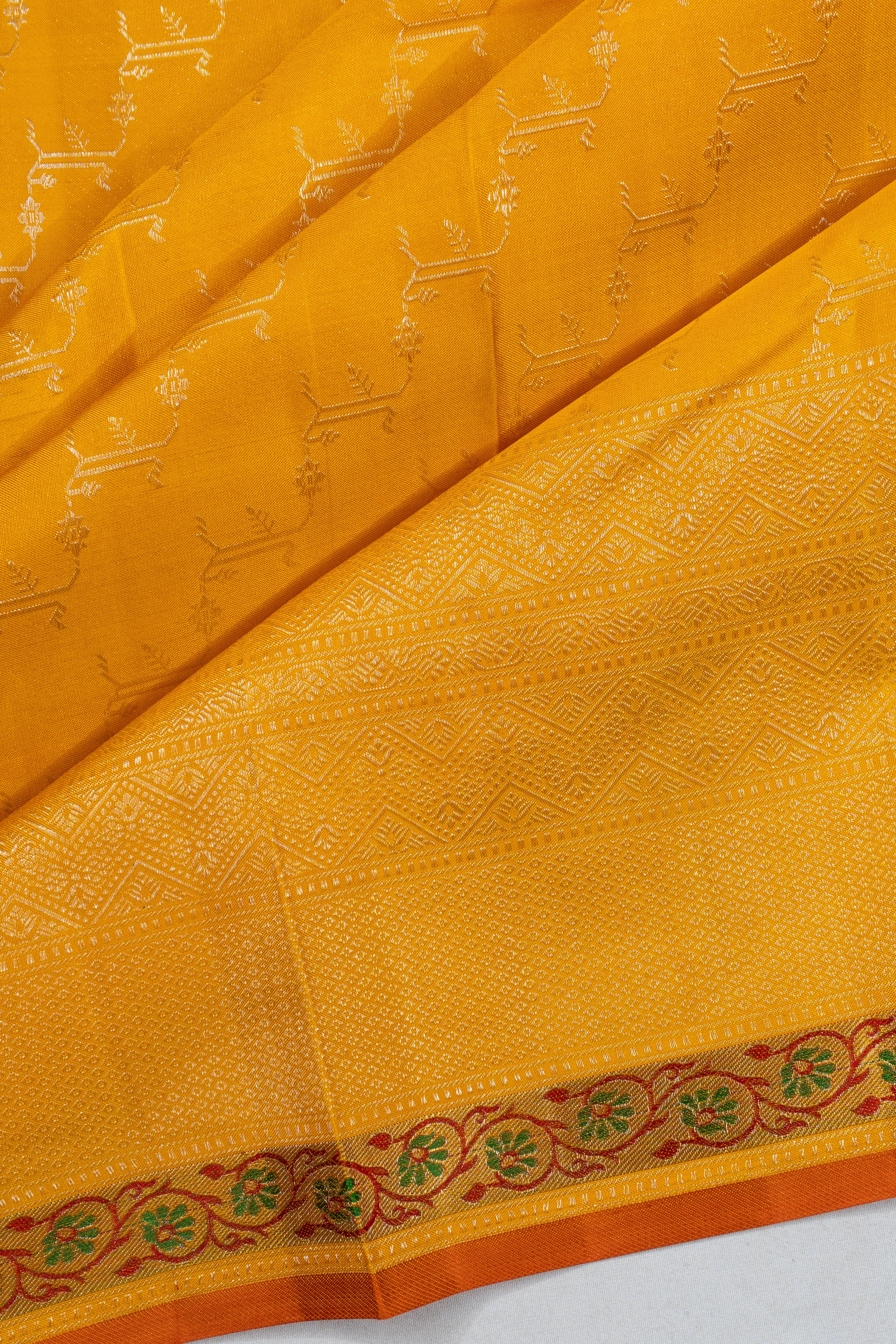 Kanchipuram Silk Brocade Yellow Saree