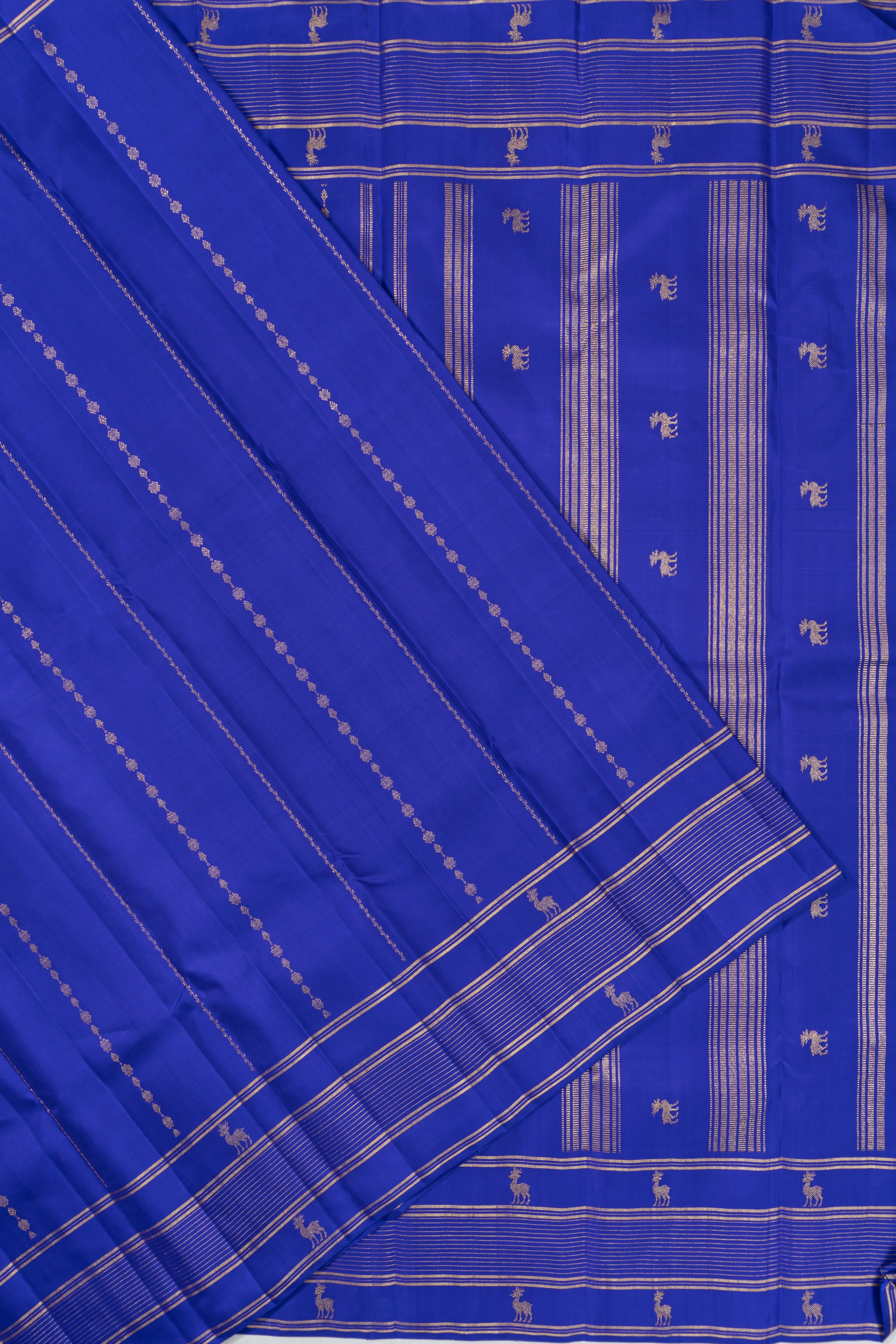 Kanchipuram Silk Vertical Lines Dark Blue Saree