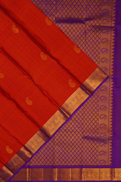 Taranga Kanchi Silk Oosi Lines And Butta Rust Orange Saree