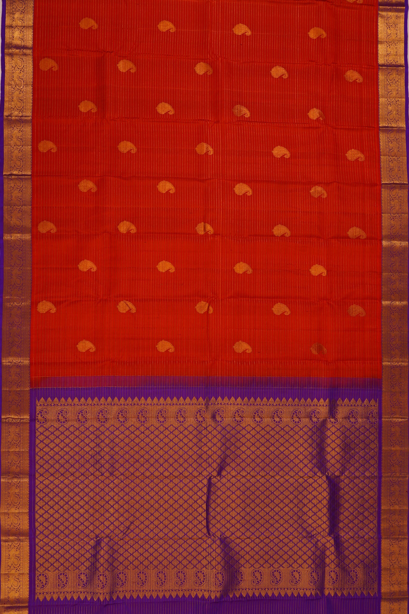 Taranga Kanchi Silk Oosi Lines And Butta Rust Orange Saree