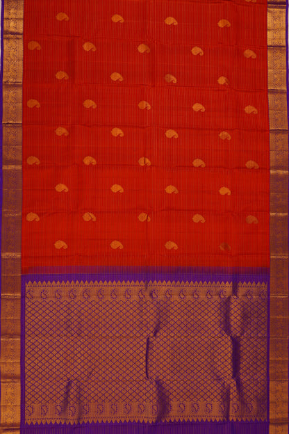 Taranga Kanchi Silk Oosi Lines And Butta Rust Orange Saree