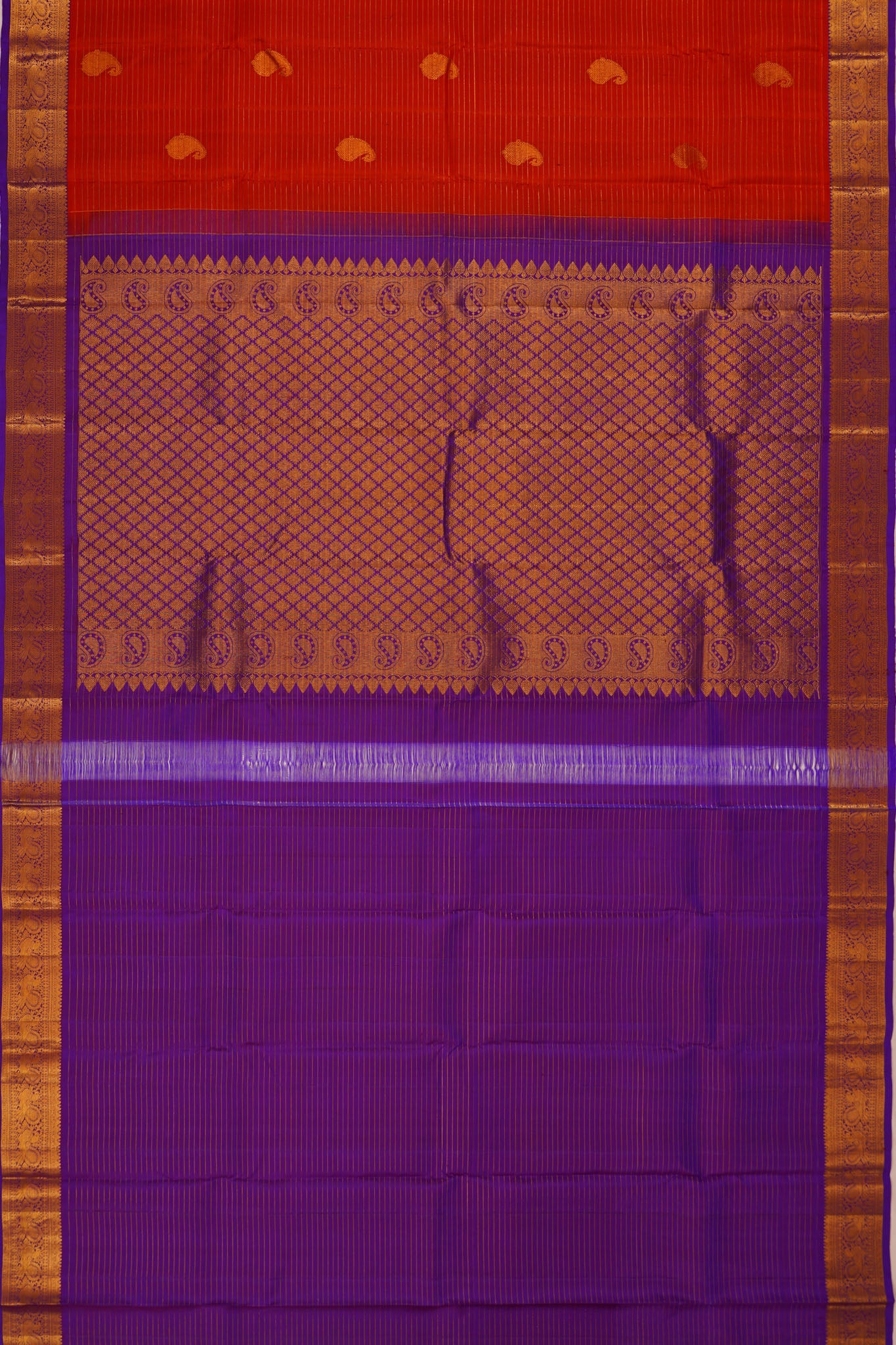 Taranga Kanchi Silk Oosi Lines And Butta Rust Orange Saree