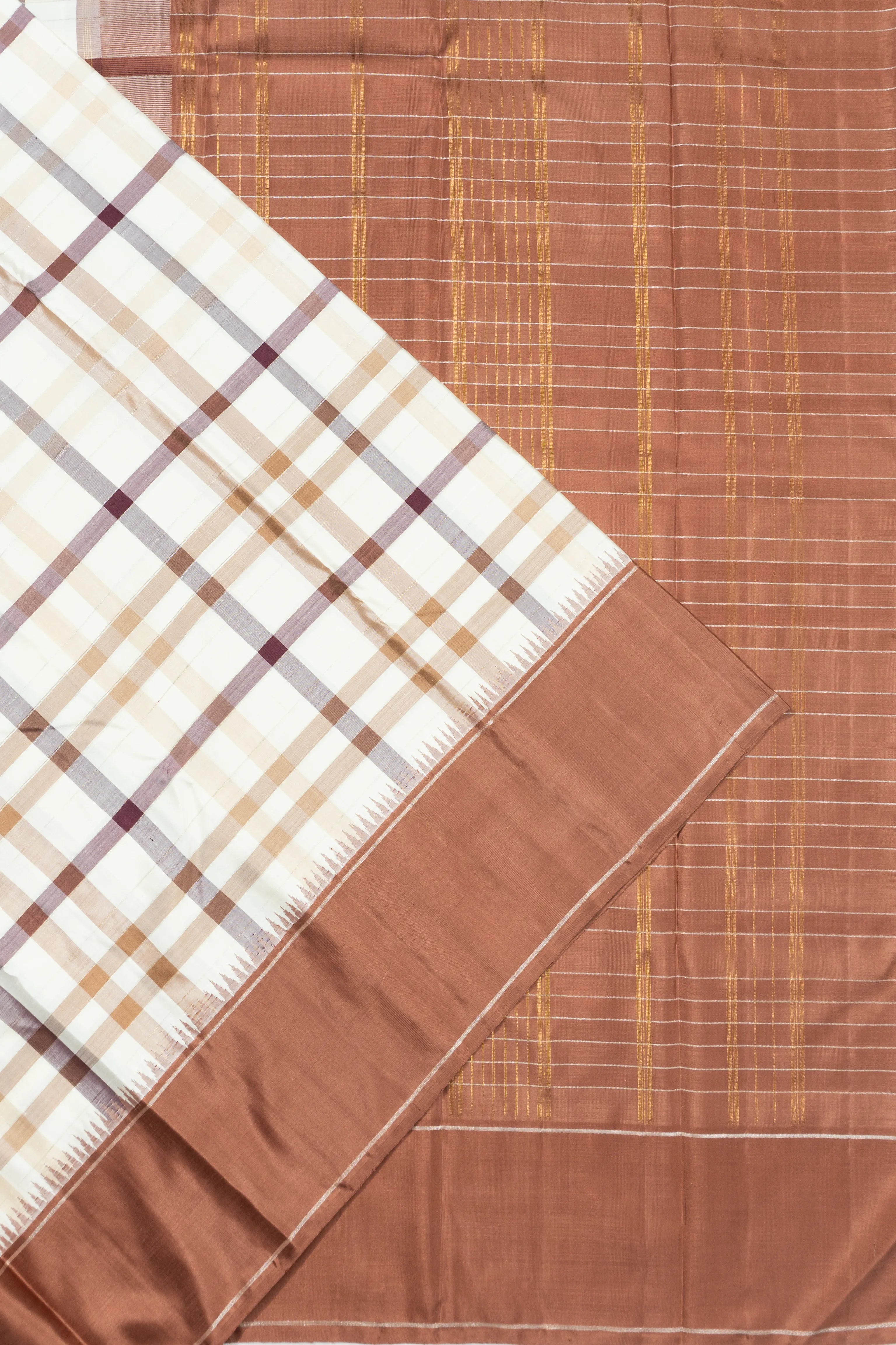 Kanchipuram Silk Checks White Saree