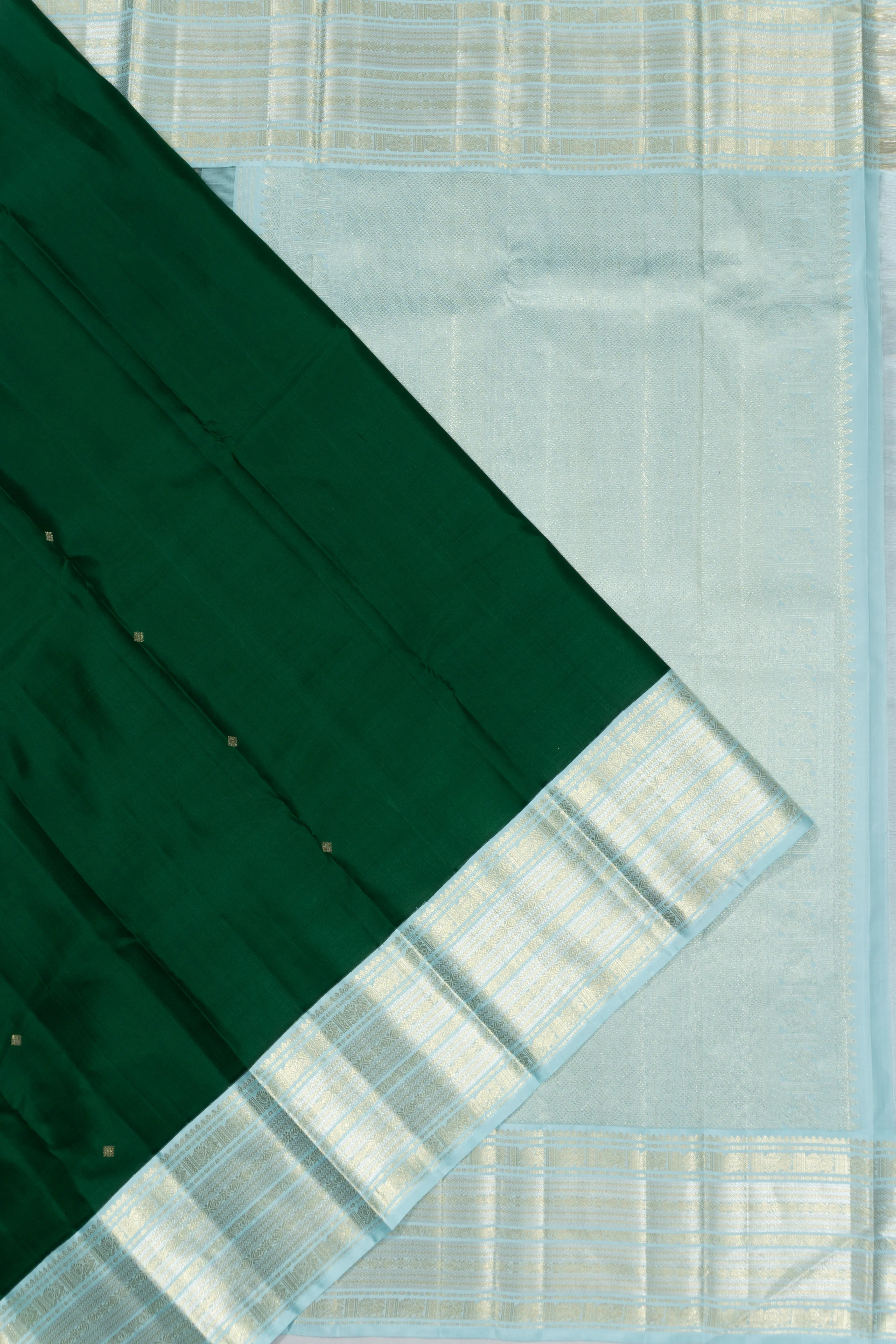 Kanchipuram Silk Butta Bottle Green Saree