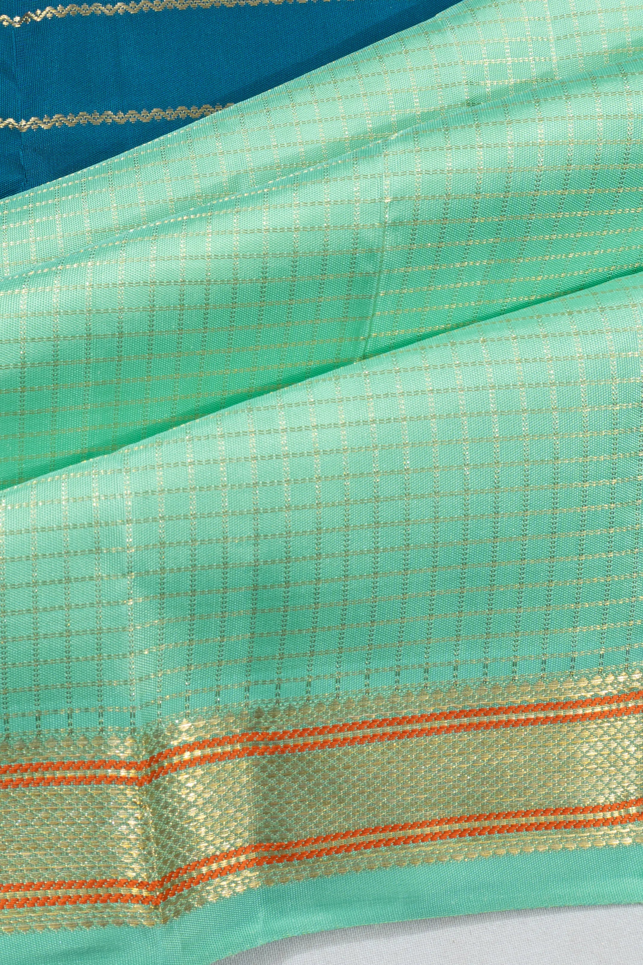 Kanchipuram Silk Half-n-Half Blue And Sea Green Saree