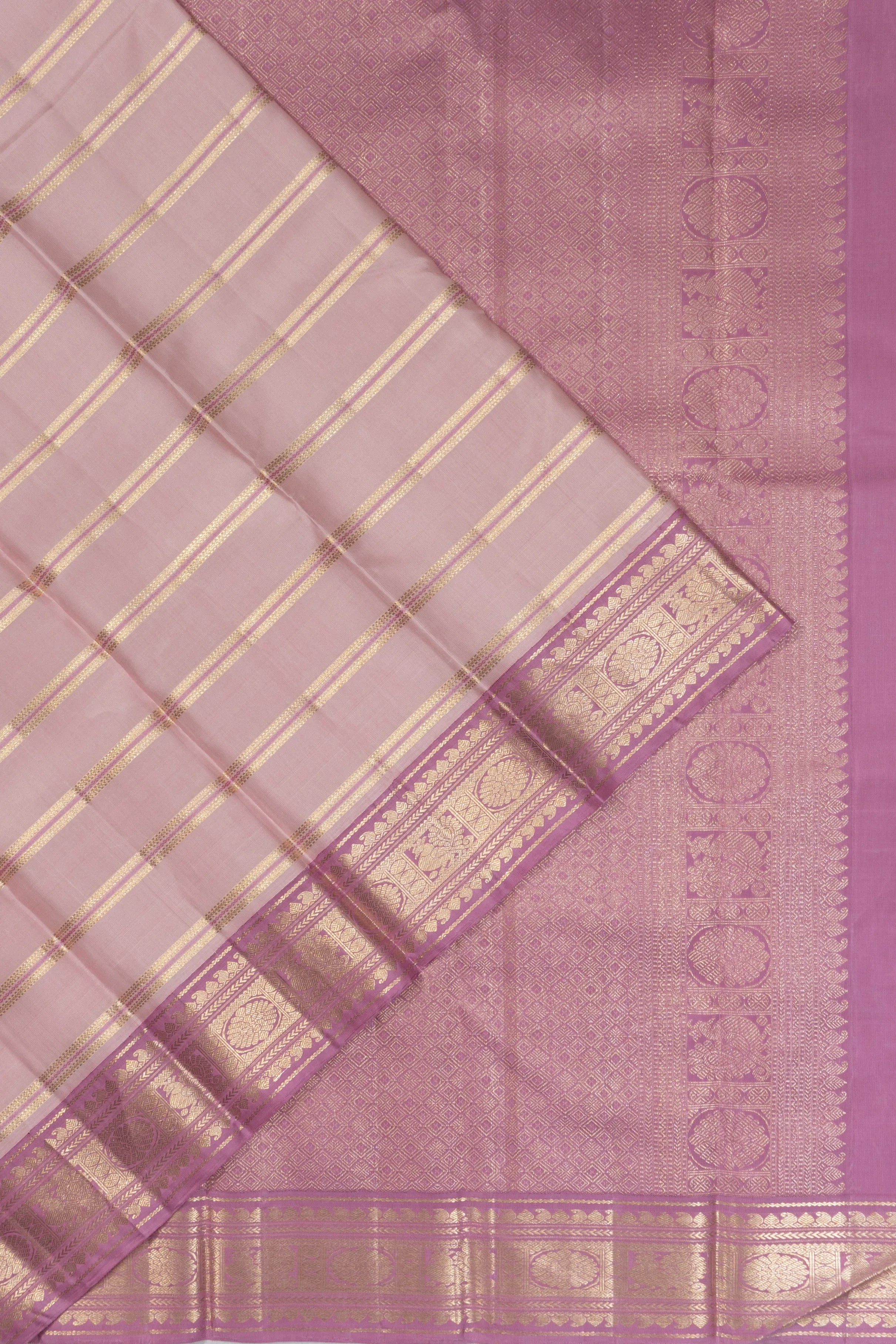 Classic Kanchipuram Silk Horizontal Lines Lilac Saree