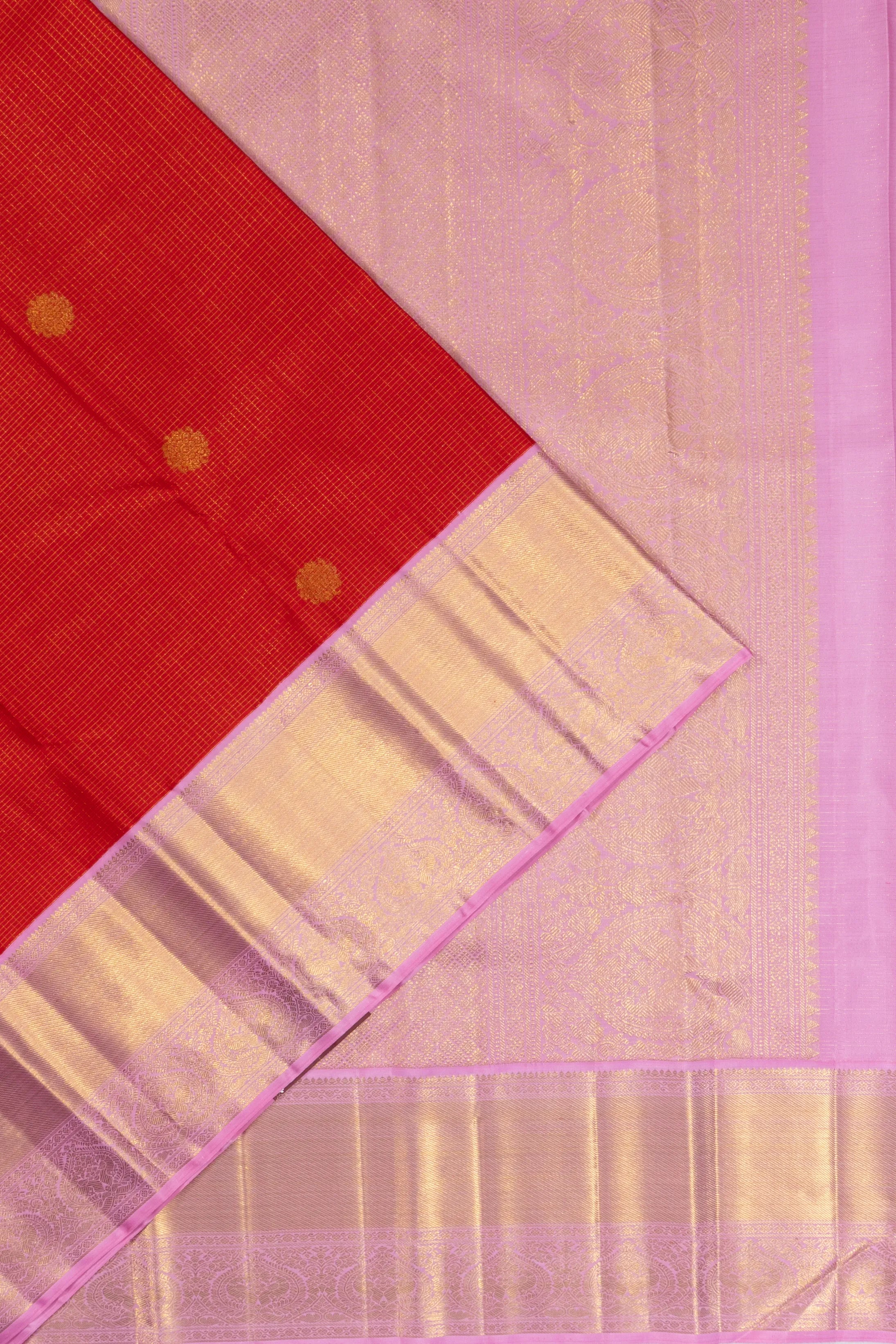 Kanchipuram Silk Checks And Butta Red Saree