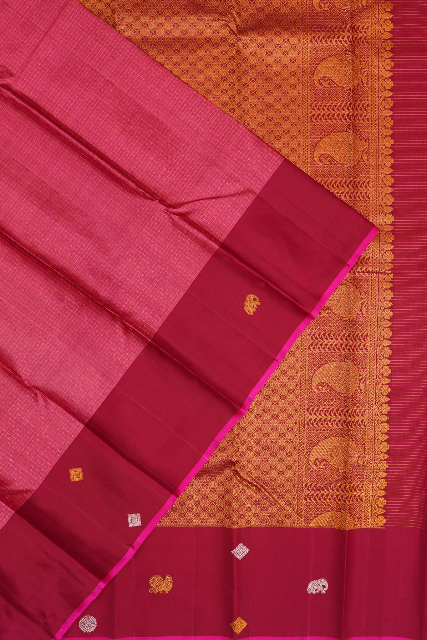 Kanchipuram Silk Checks Pink Saree