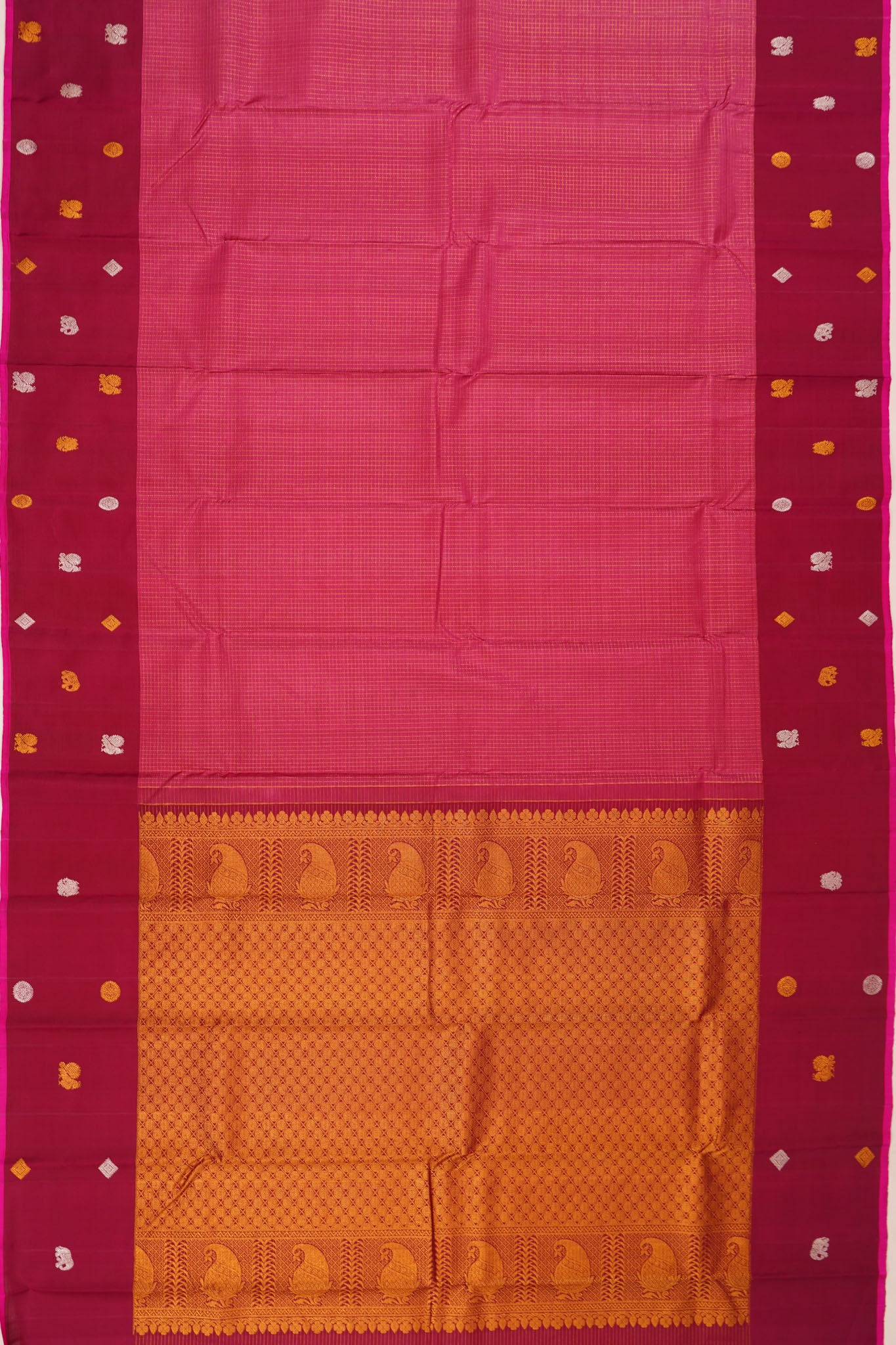 Kanchipuram Silk Checks Pink Saree