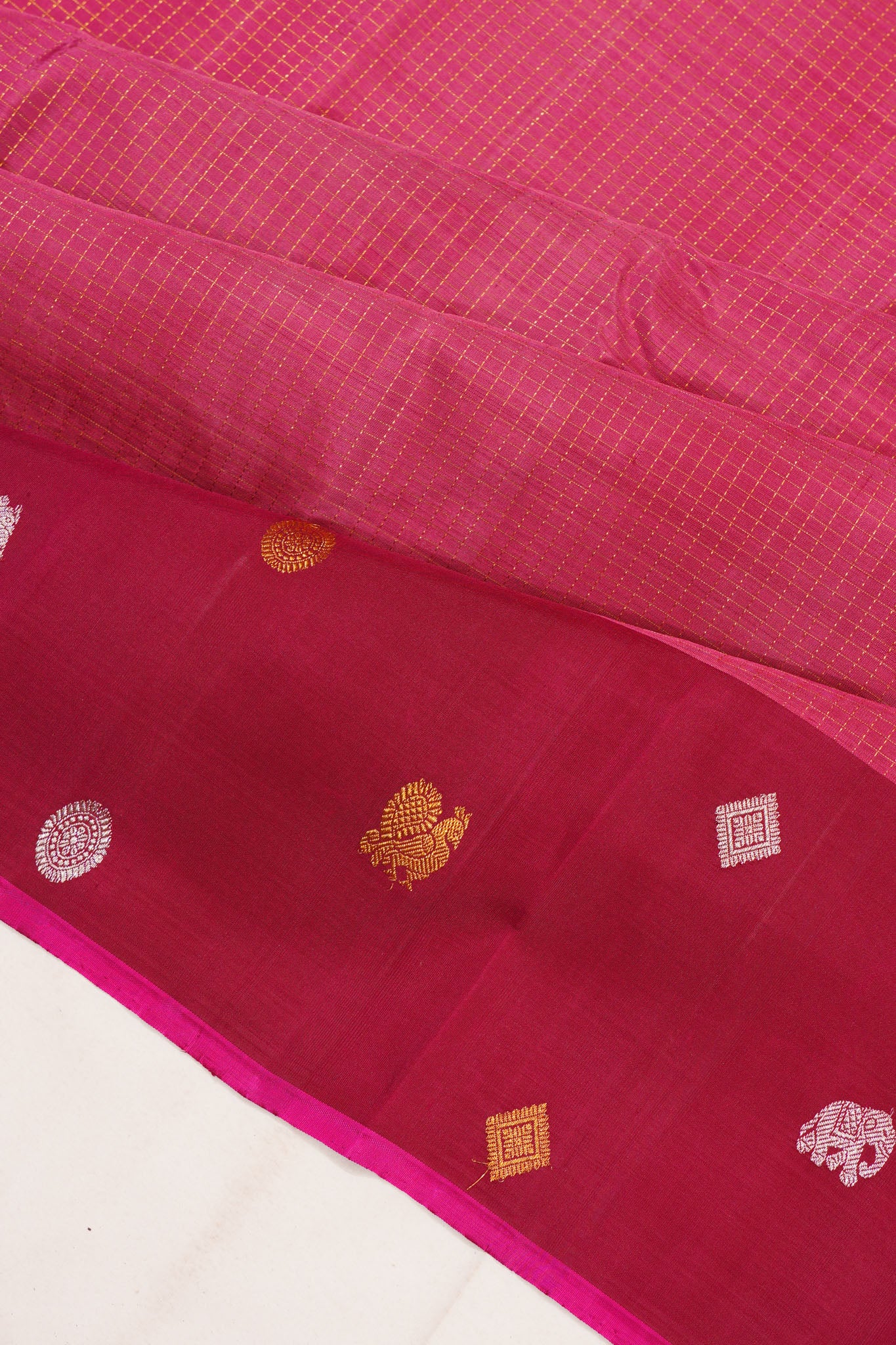 Kanchipuram Silk Checks Pink Saree