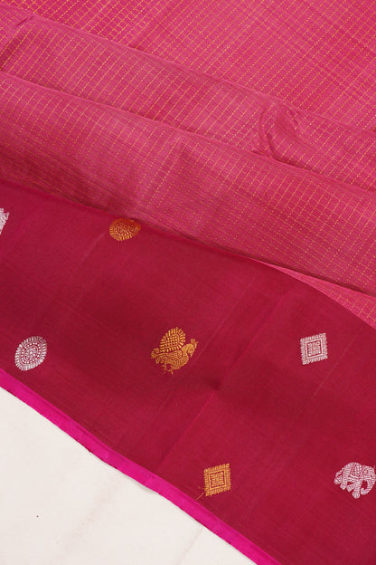 Kanchipuram Silk Checks Pink Saree