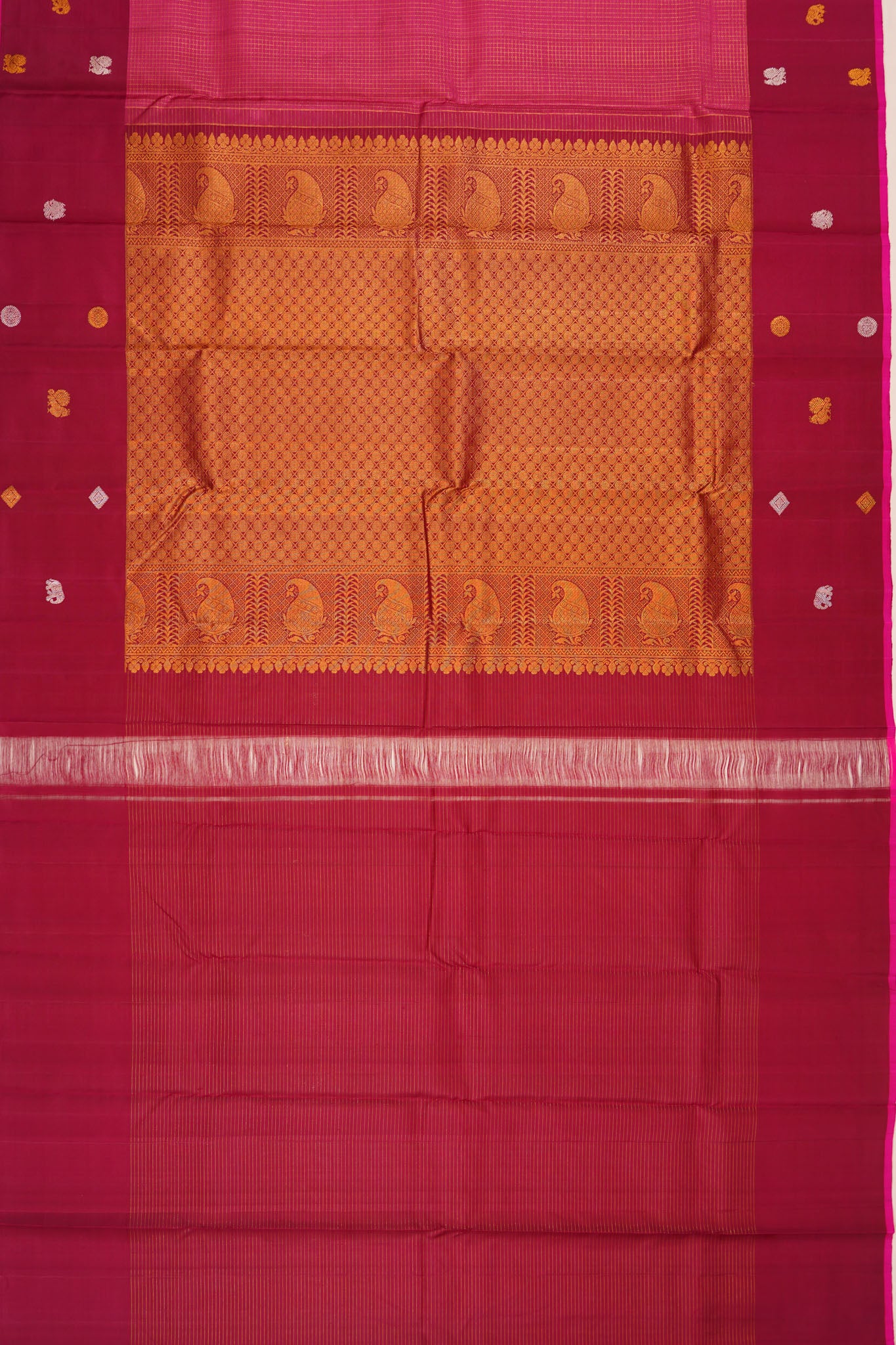 Kanchipuram Silk Checks Pink Saree