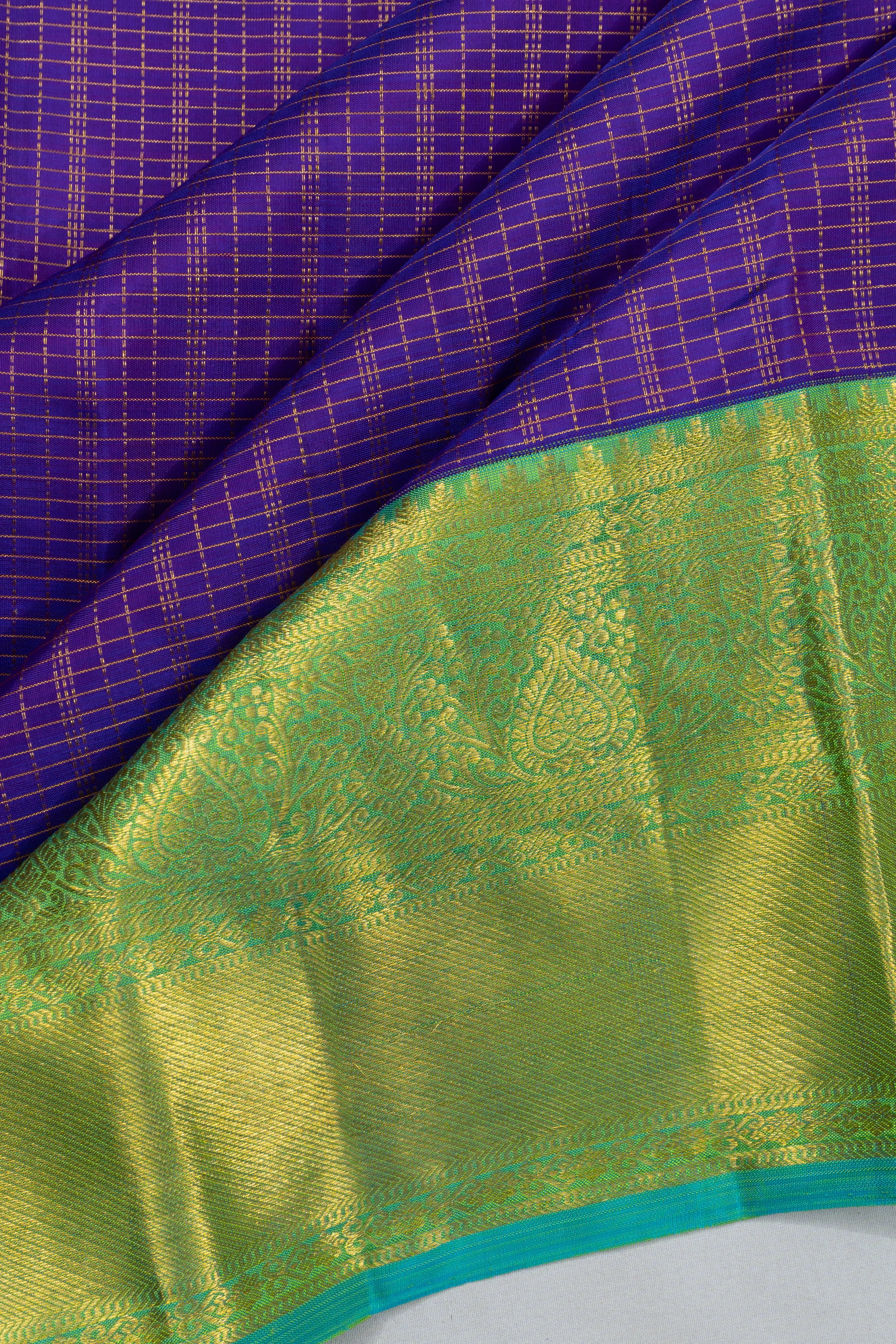Taranga Kanchi Silk Checks Violet Saree